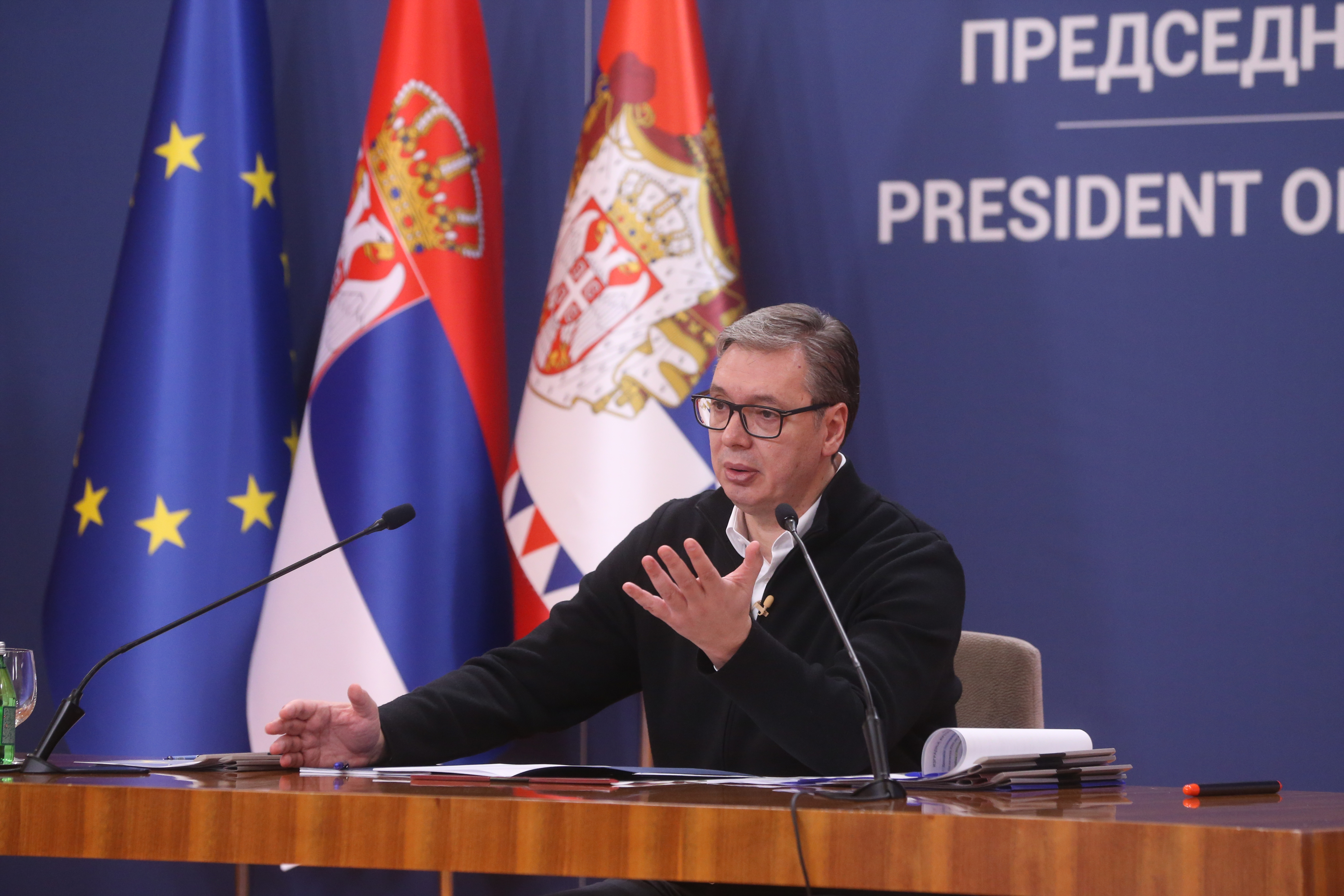 The President of the Republic of Serbia, Aleksandar Vucic, addressed the citizens at the Palace of Serbia.Predsednik Republike Srbije Aleksandar Vucic obratio se gradjanima u Palati Srbija.