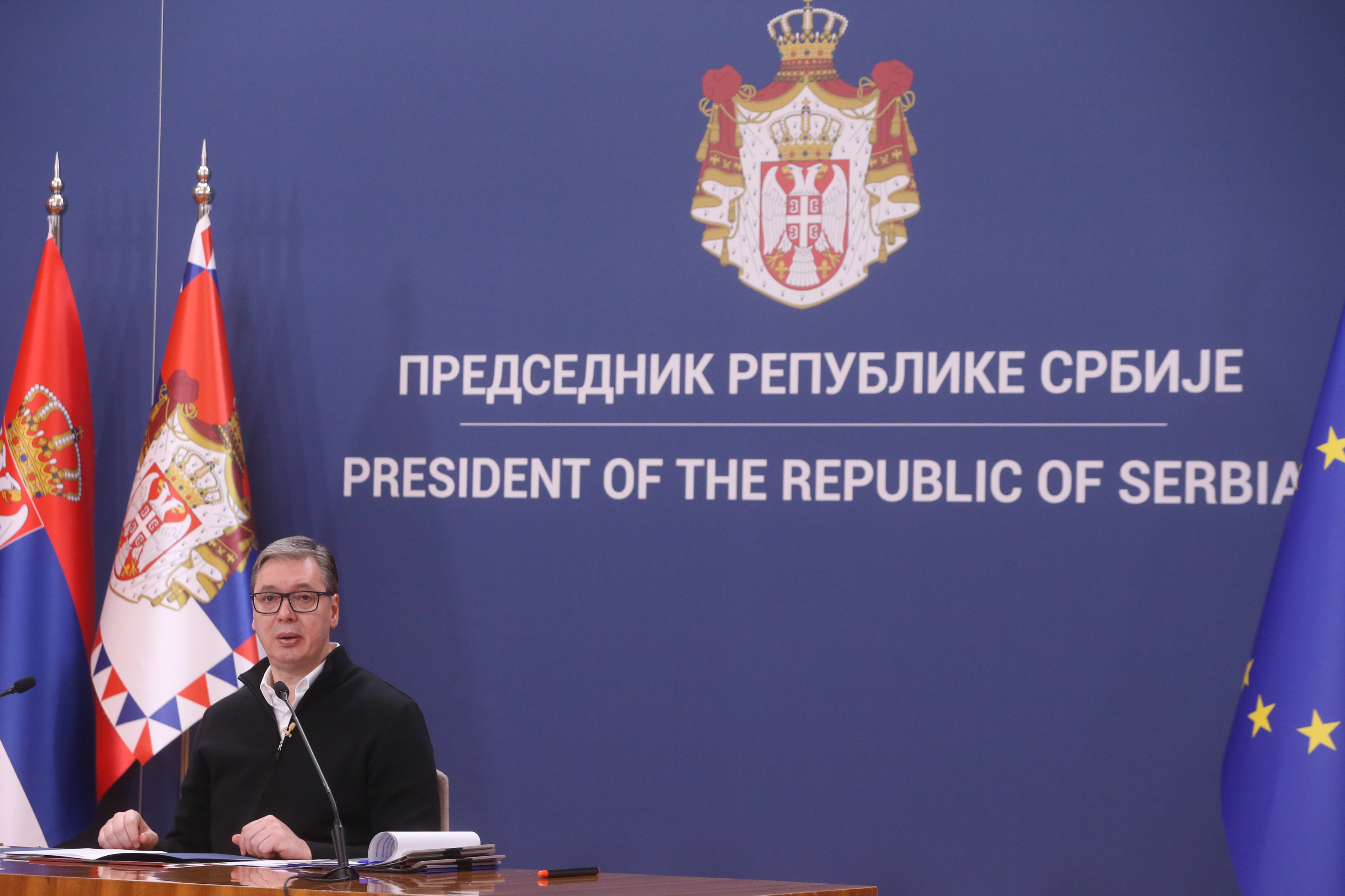 The President of the Republic of Serbia, Aleksandar Vucic, addressed the citizens at the Palace of Serbia.Predsednik Republike Srbije Aleksandar Vucic obratio se gradjanima u Palati Srbija.