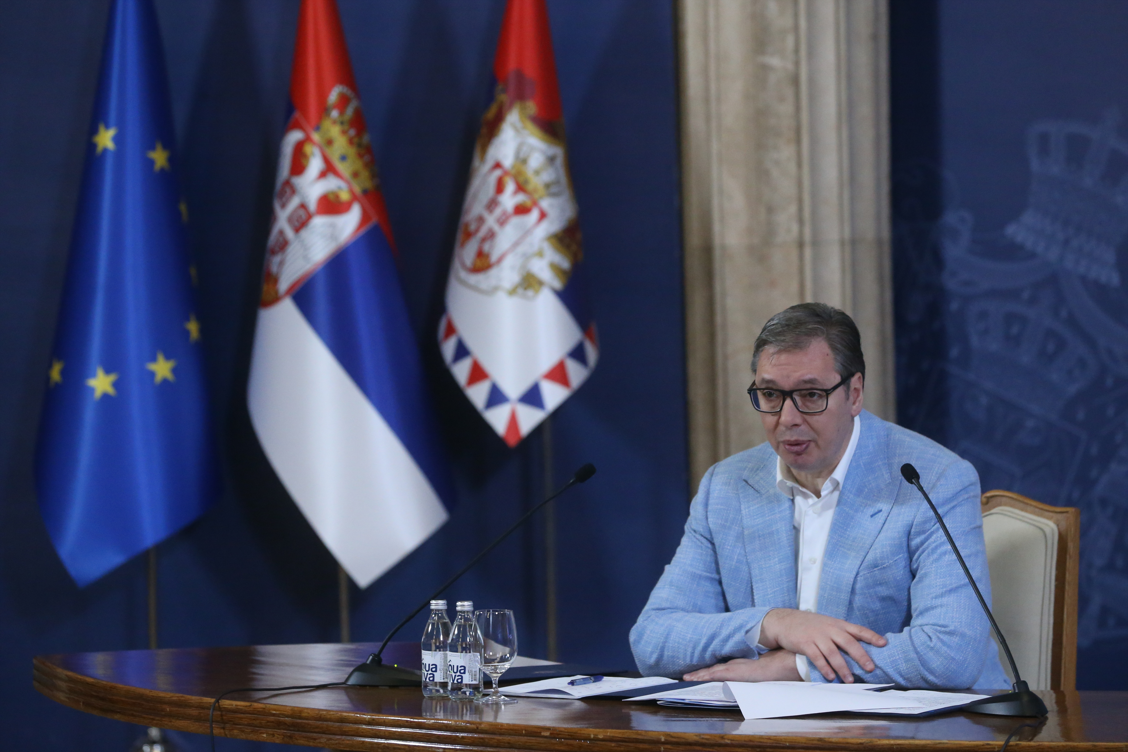 The President of the Republic of Serbia, Aleksandar Vucic, addressed the citizens at the Palace of Serbia.Predsednik Republike Srbije Aleksandar Vucic obratio se gradjanima u Palati Srbija.