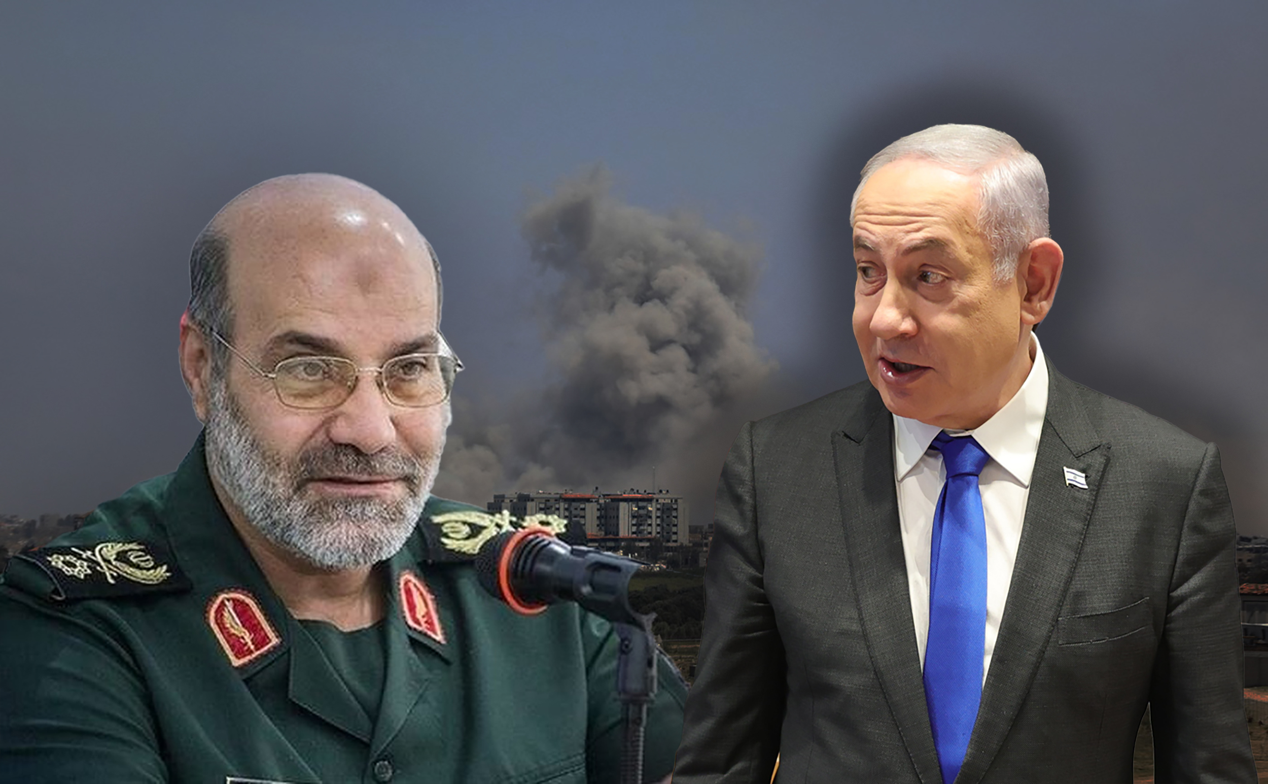 Ovaj general Mohamed Reza Zahedi, Benjamin Netanjahu, u pozadini neki rat na Bliskom istoku KOMBO