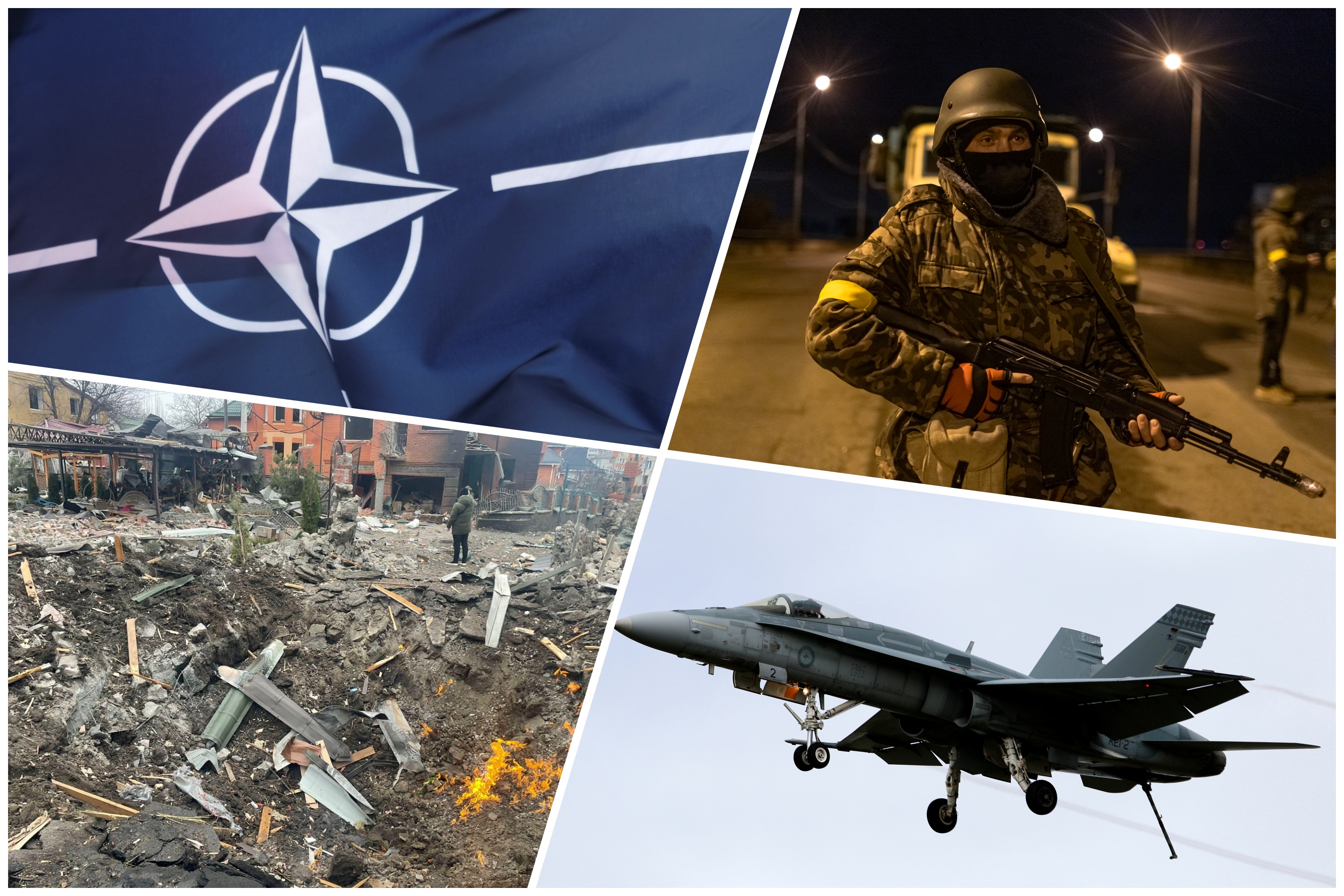 Nato, avion, Ukrajina, vojnik, vojska, rat, kombo Foto: EPA-EFE/VALDA KALNINA/DARREN PATEMAN/ROMAN PILIPEY/Kyiv Oblast Police/Handout via REUTERS