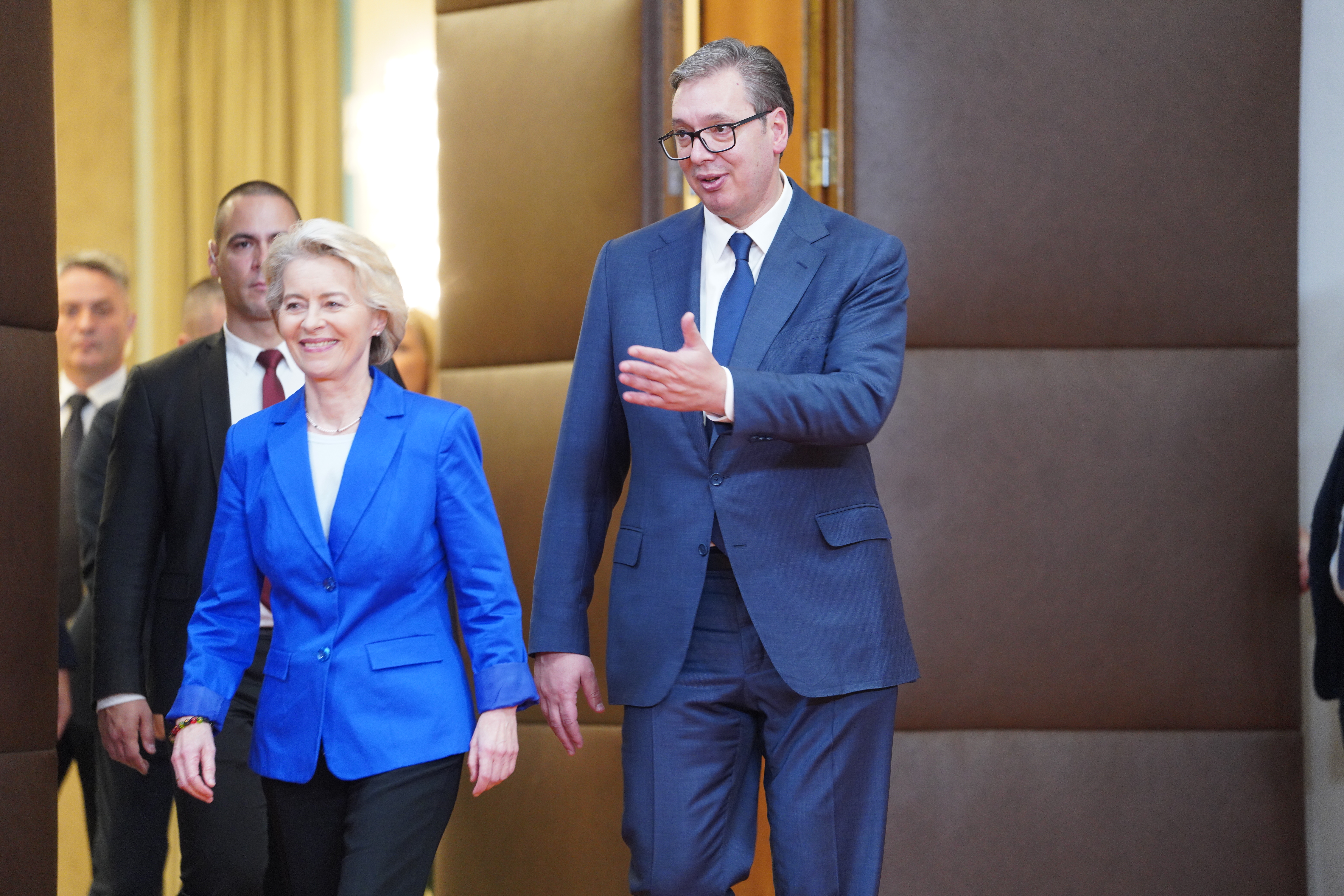 Beograd, 31. oktobra 2023.- Predsednik Srbije Aleksandar Vuèiæ i predsednica Evropske komisije Urusla fon der Lajen na zajednièkoj konferenciji za medije. FOTO TANJUG/ NEMANJA JOVANOVIÆ/ nr