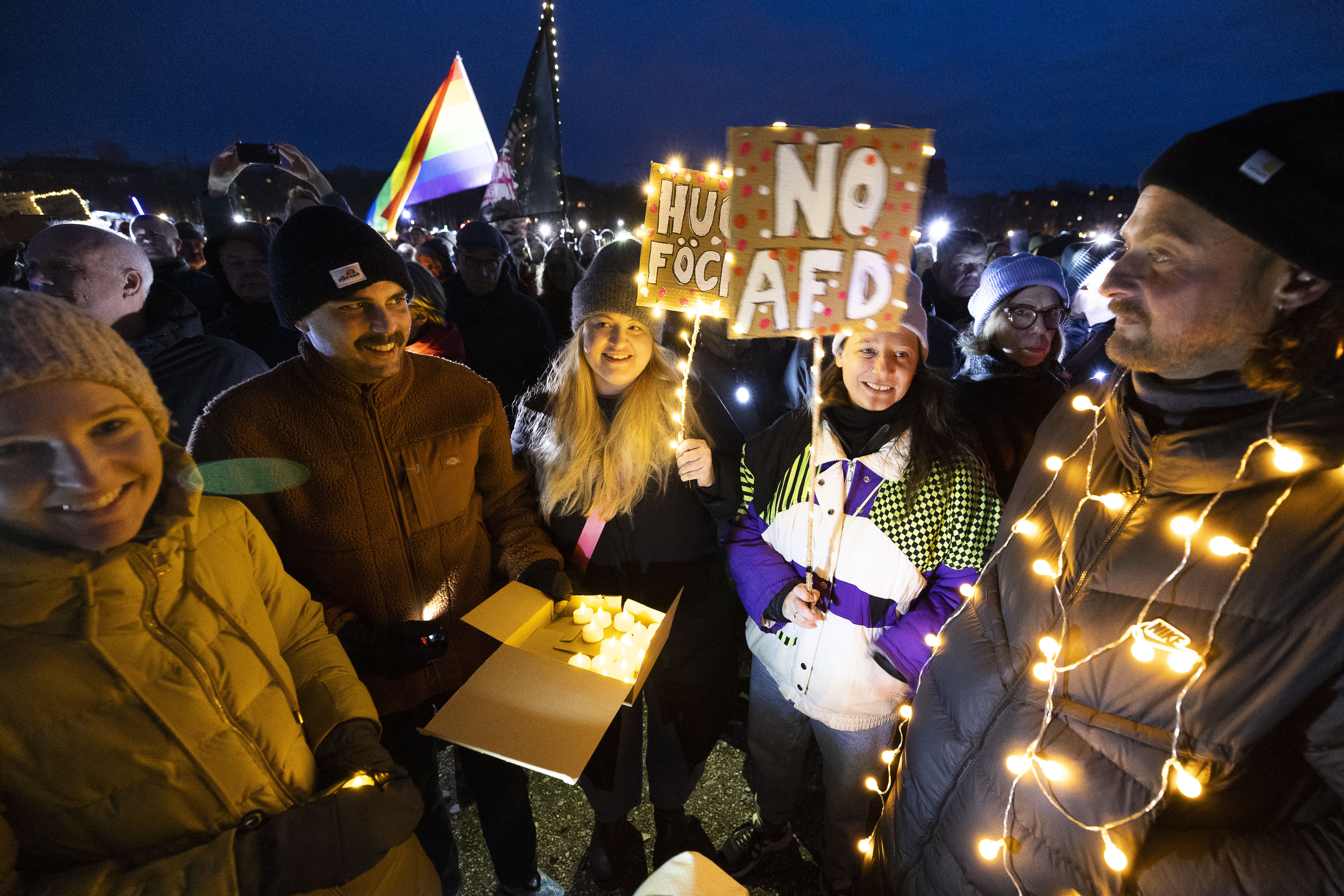 'Sea of lights for democracy', a protest against right wing extremism in Munich