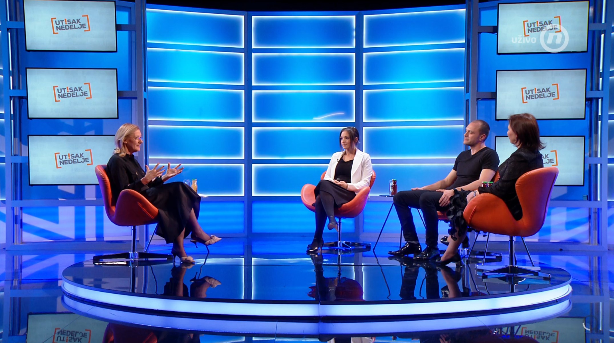 Olja Bećković, Taisa Krivokapić, Bojan Krivokapić i Jelena Marković, emisija Utisak nedelje Foto: Nova