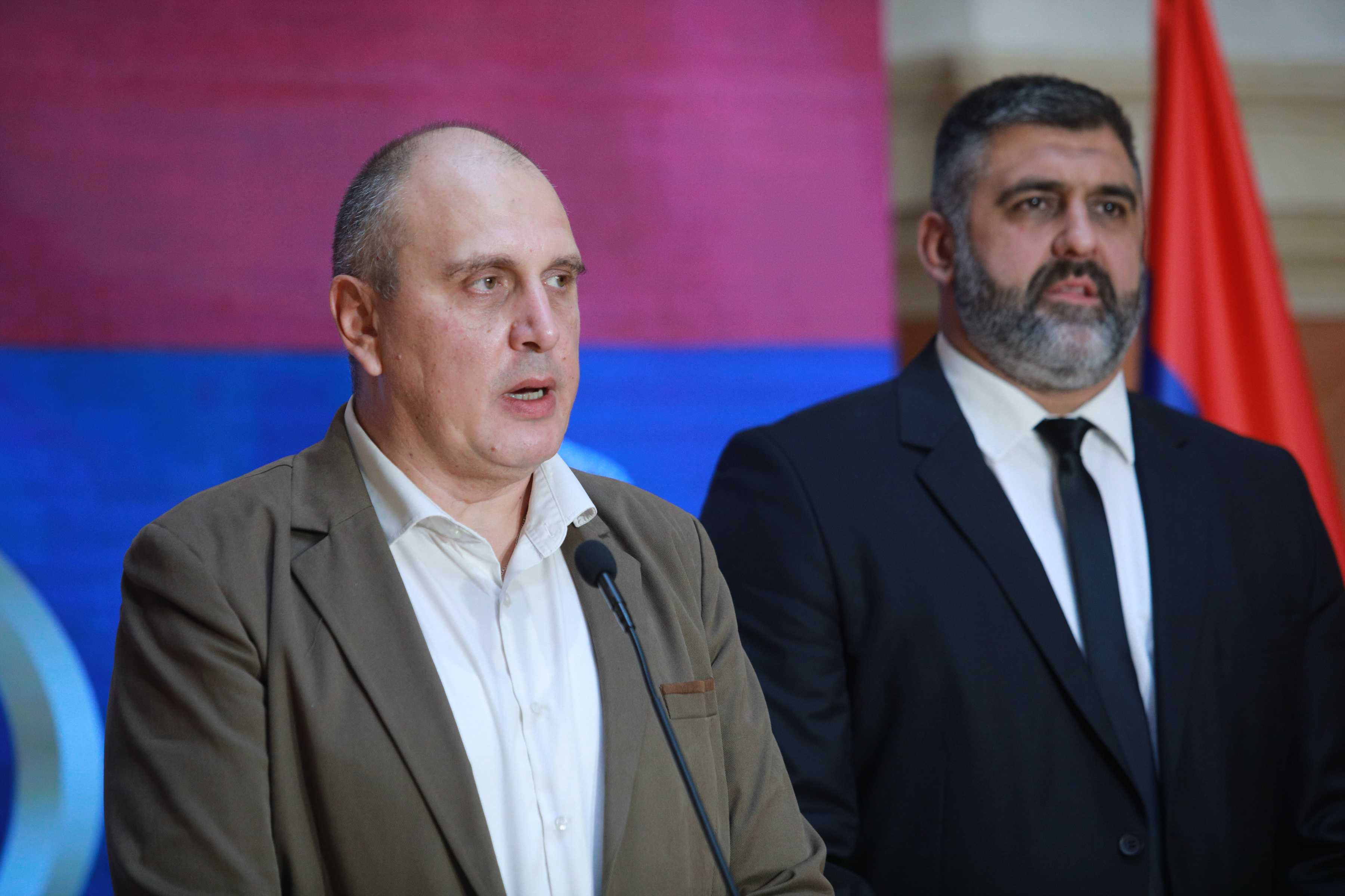 In the House of the National Assembly, a press conference was held for MPs Zeljko Veselinovic and Djordje Djordjic.