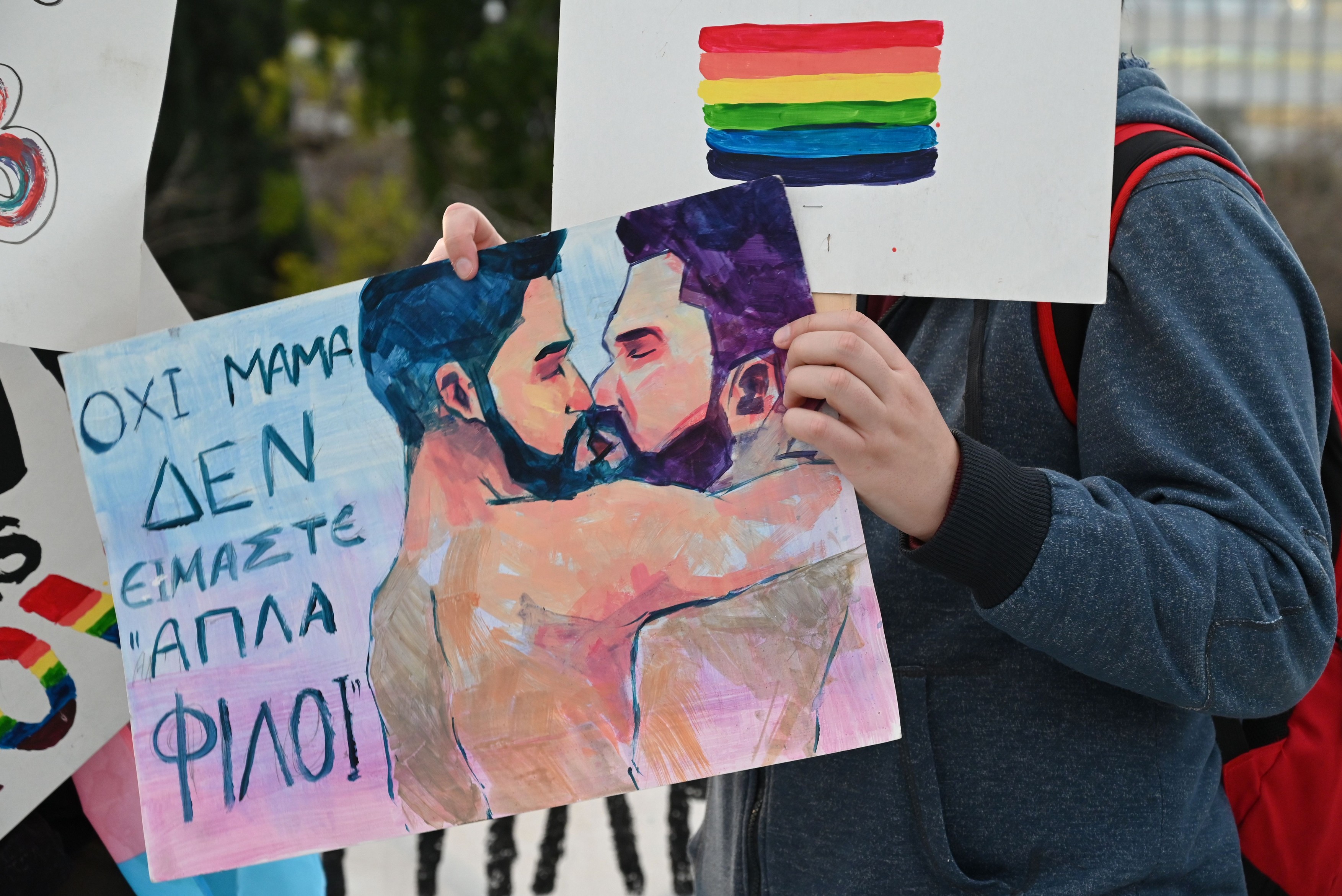 Protest in support of same-sex marriage bill in front of the Greek Parliament, Athens, Greece - 15 Feb 2024