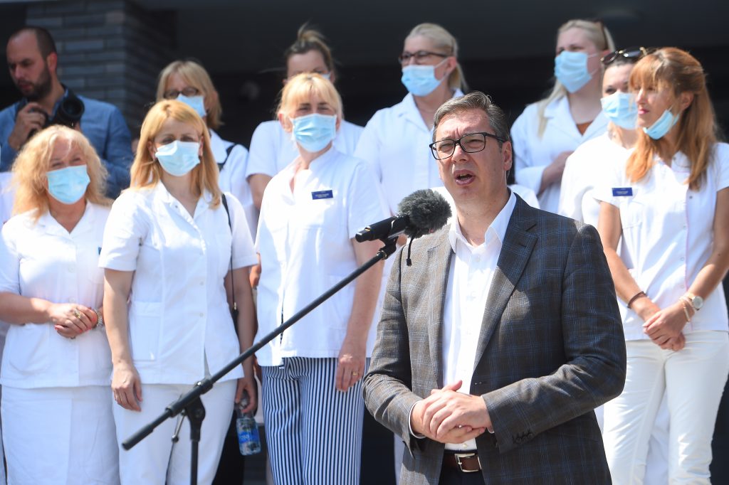 Beograd, 15. jula 2021. - Predsednik Srbije Aleksandar Vucic prisustvovao je danas otvaranju Zdravstvene stanice Borca u okviru Doma zdravlja "Dr Milutin Ivkovic" Palilula.FOTO TANJUG/ STRAHINJA ACIMOVIC/ bg