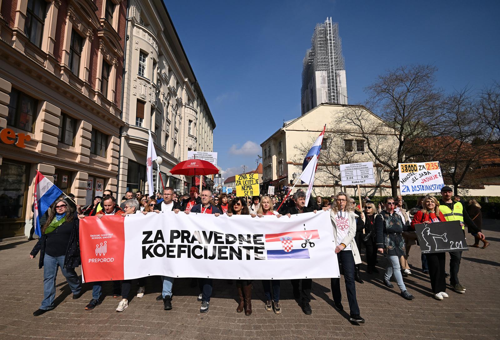 02.03.2024., Zagreb - Skolski sindikat Preporod odrzao je prosvjed pod nazivom Mijenjajte koeficijente.  Photo: Marko Lukunic/PIXSELL