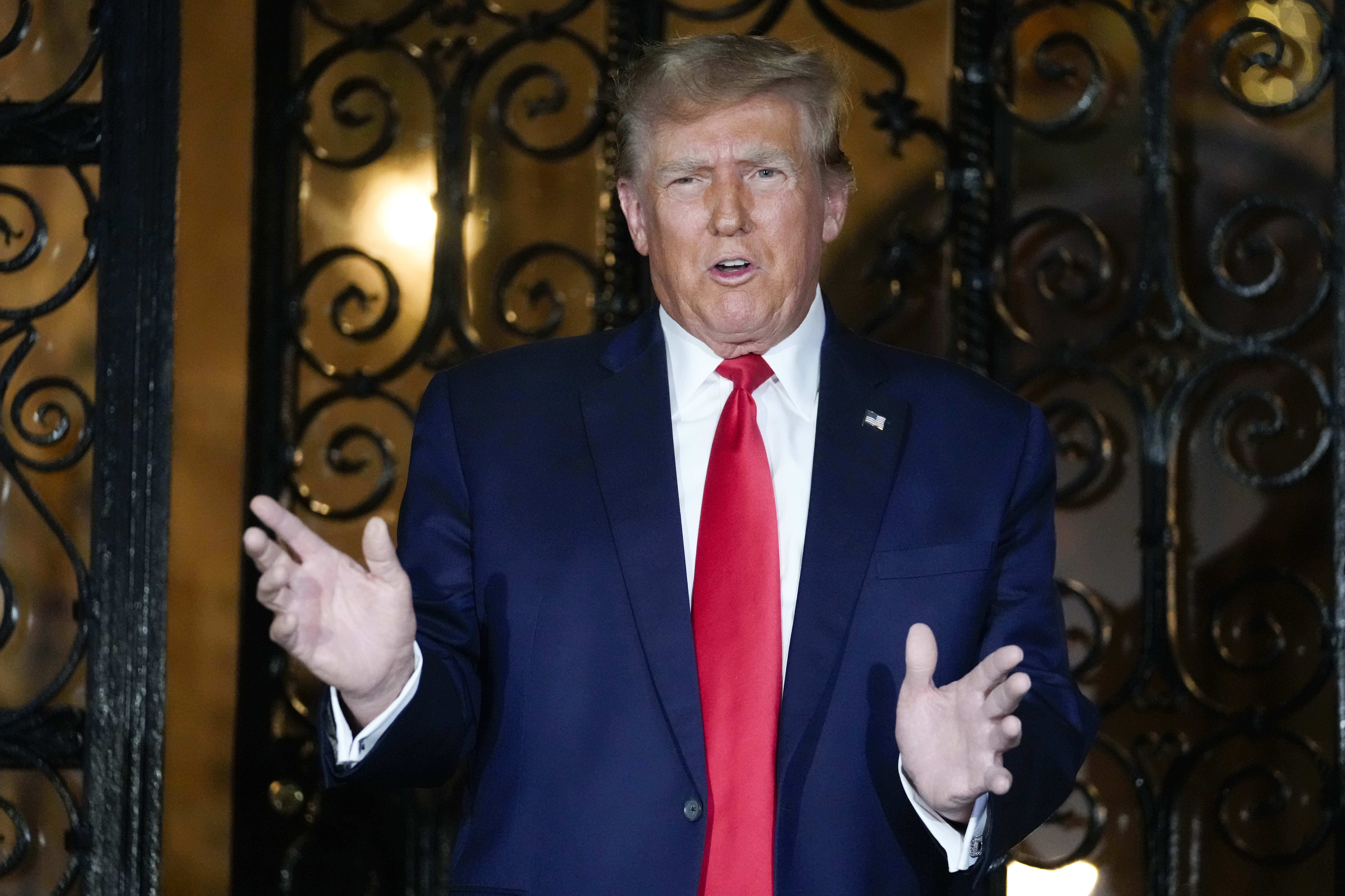 Republican presidential candidate former President Donald Trump speaks at his Mar-a-Lago estate, Friday, Feb. 16, 2024, in Palm Beach, Fla. (AP Photo/Rebecca Blackwell)