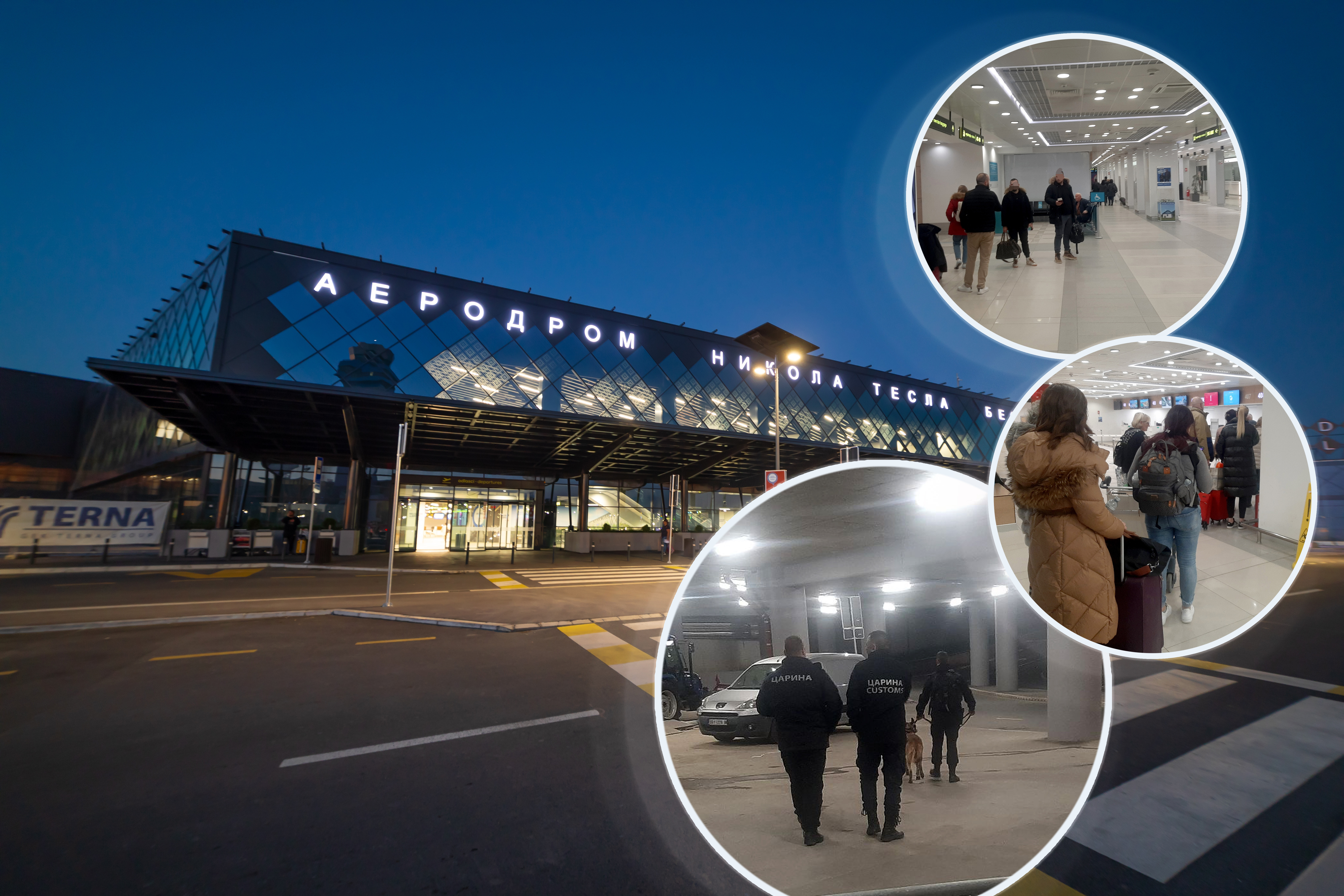 Belgrade, Serbia - August 11, 2023: New building of International Airport Nikola Tesla in Belgrade, Serbia, sunset, departures gate