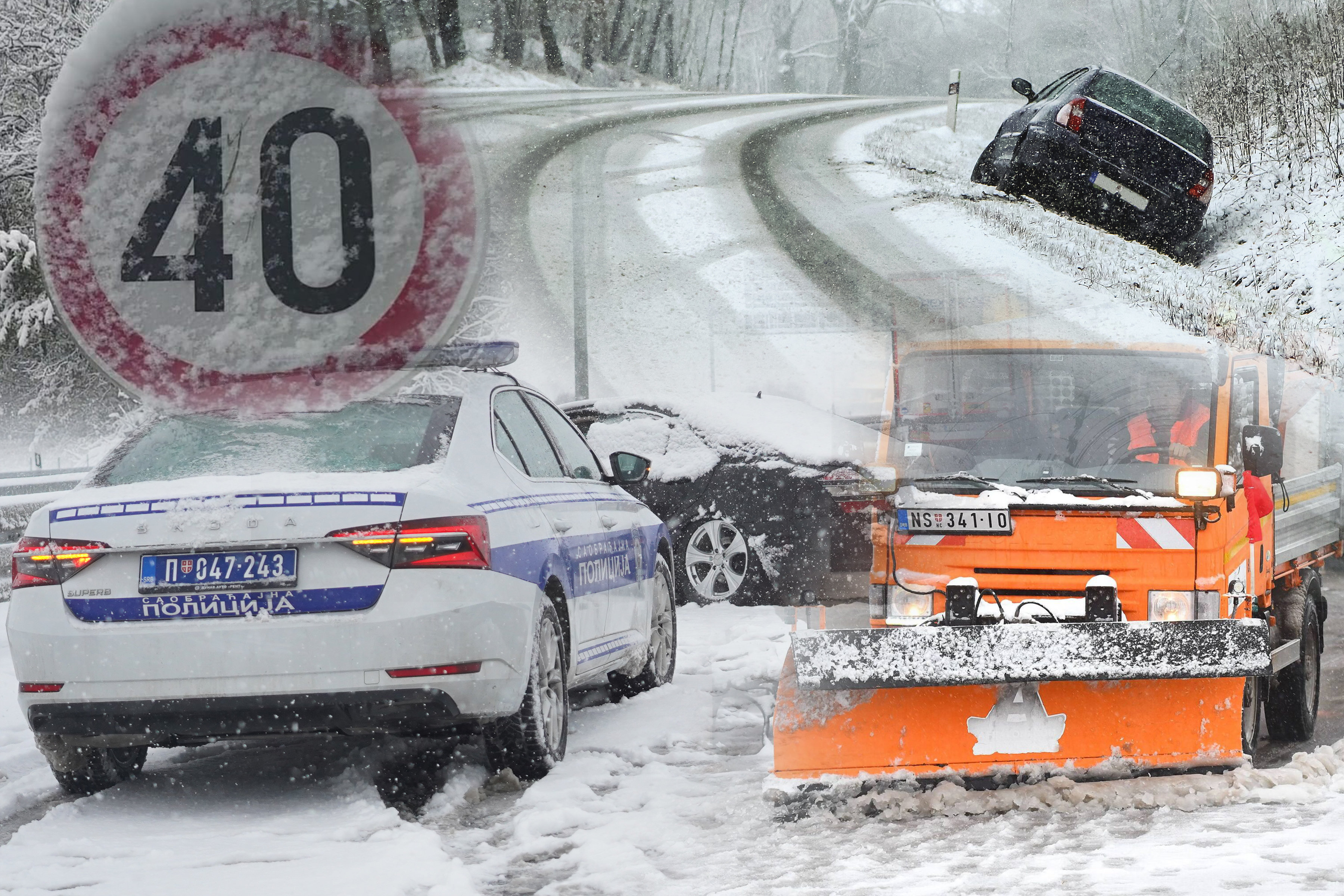 Snow caused traffic problems on the E-70 highway, in the area of the Sremska Mitrovica interchange.Sneg je napravio probleme u saobracaju na auto-putu E-70, u zoni petlje Sremska Mitrovica.