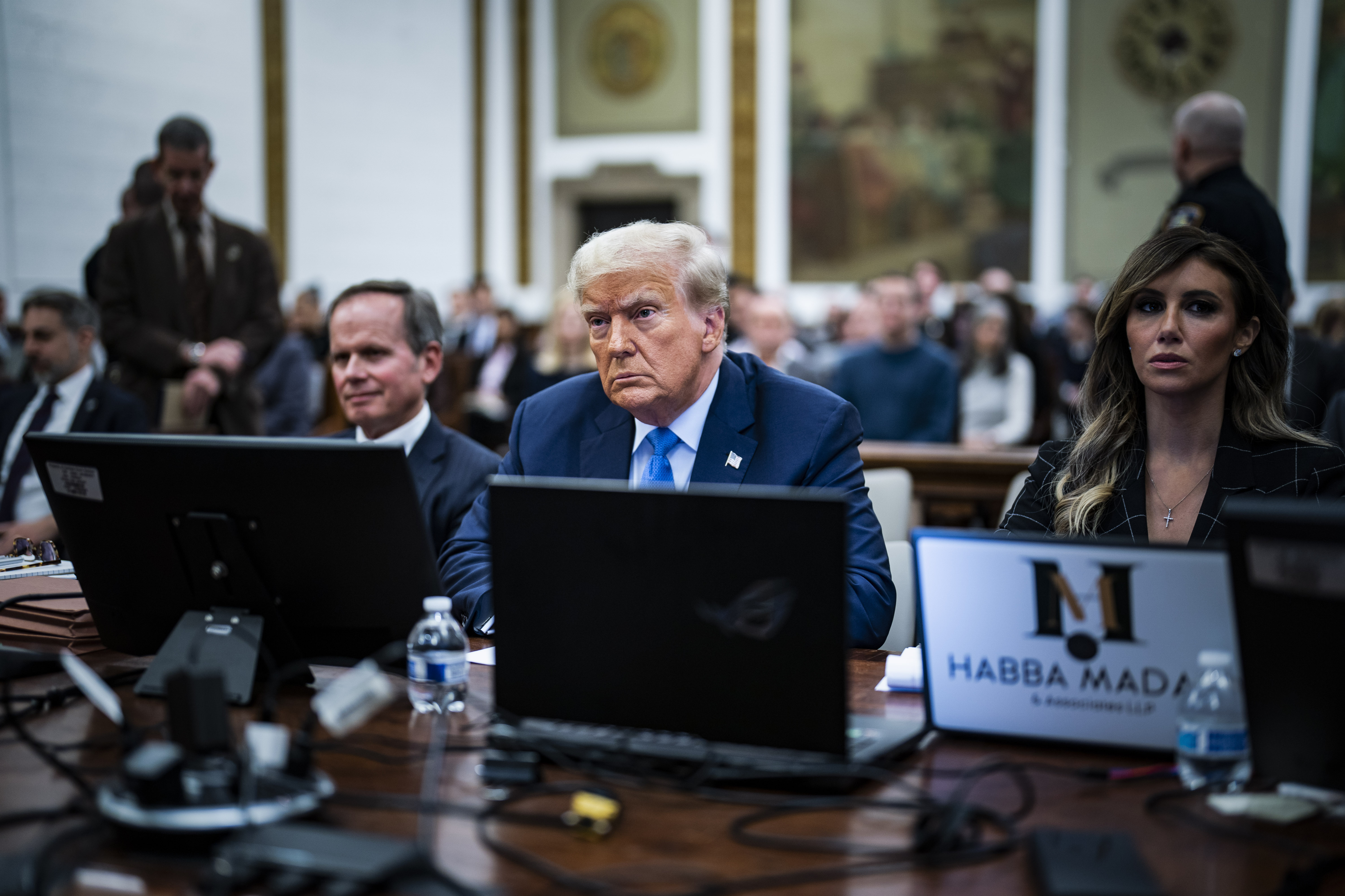 Former President Donald Trump waits to take the witness stand at New York Supreme Court, Monday, Nov. 6, 2023, in New York. (Jabin Botsford/The Washington Post via AP, Pool)