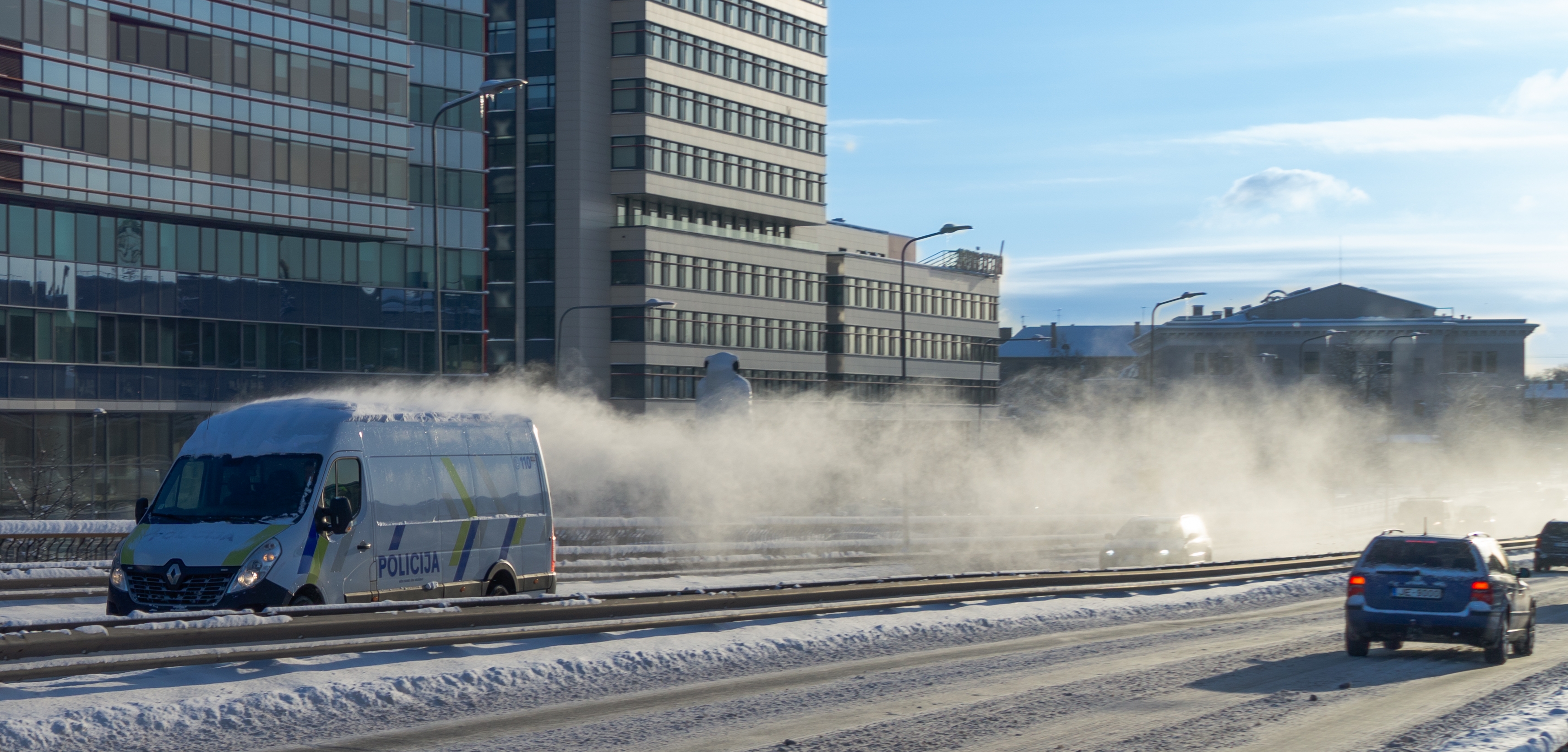 View,On,The,Driving,Police,Minibus.,Driving,Wind,Blowing,Snow