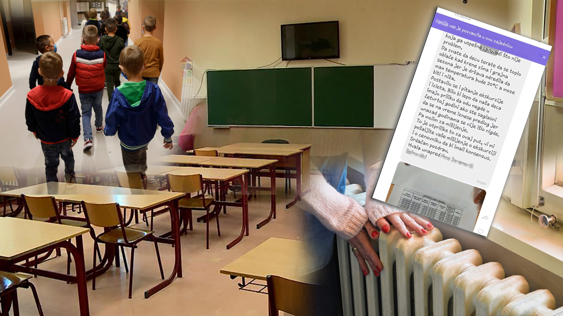 Učionica, deca, zima, grejanje, jakne, viber grupa roditelji, poruka, radijator, kombo Foto: N1/EPA-EFEANDREJ CUKIC/Shutterstock/Privatna arhiva