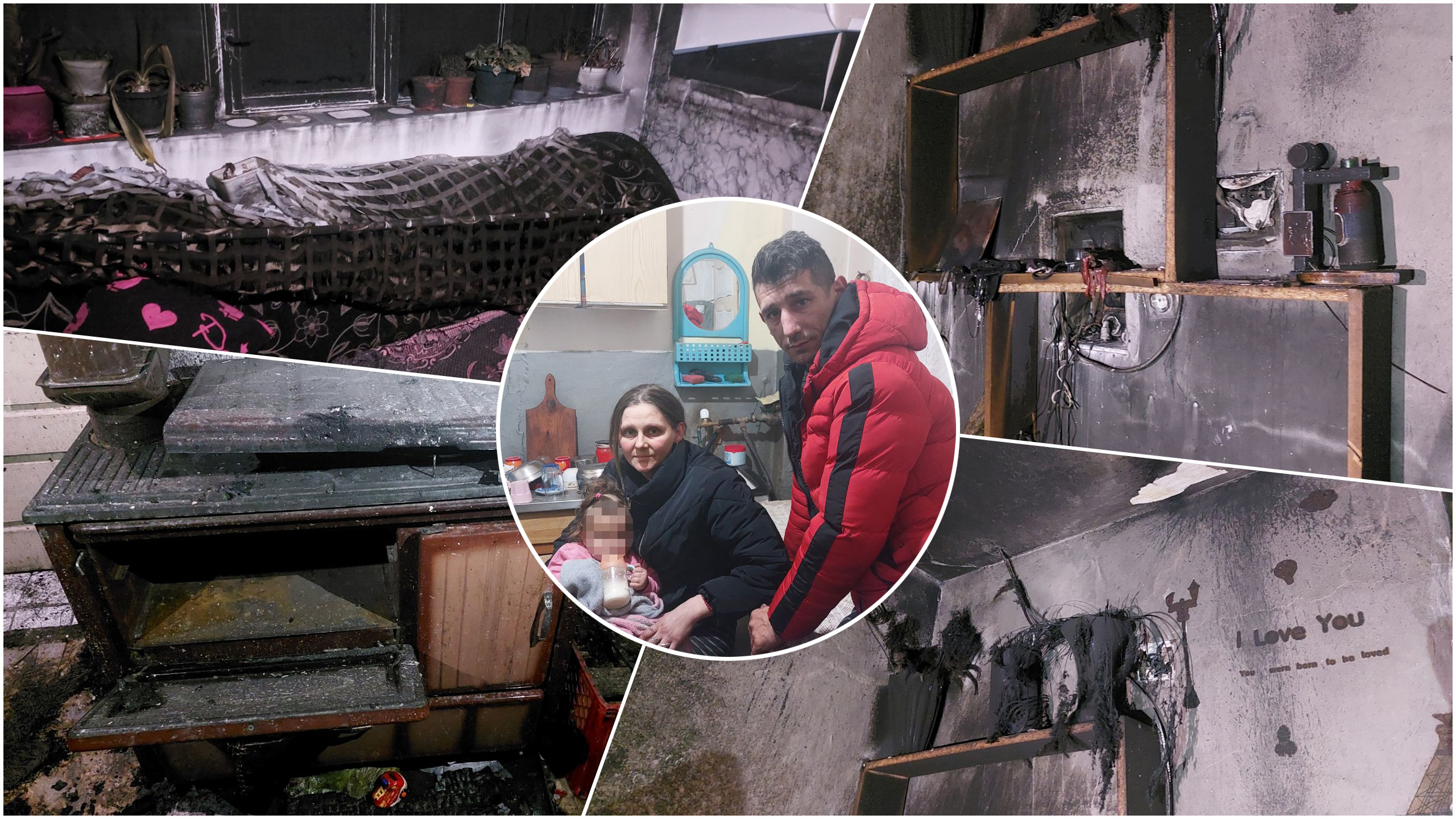 Zaječar, požar, devetočlana porodica, izgorela kuća, potrebna pomoć, kombo Foto: Miljko Stojanović