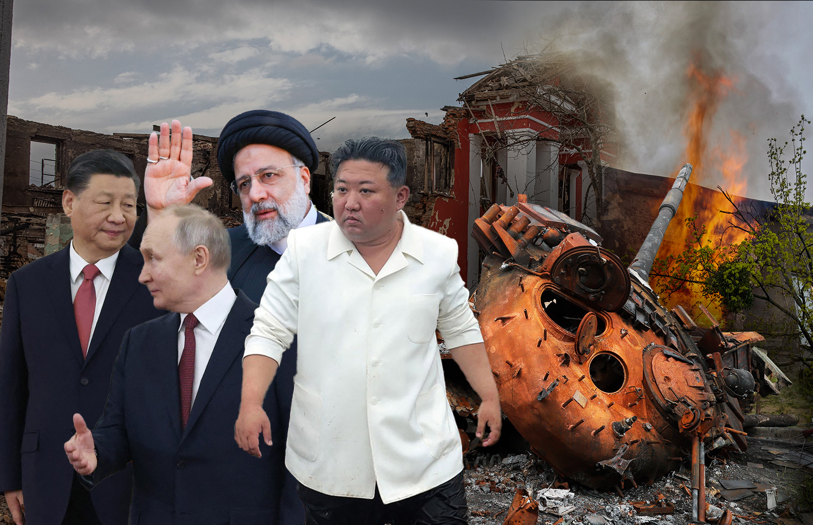 Neki rat u pozadini, eksplozija, šta je lakše
A napred Si Đinping Vladimir Putin Ebrahim Raisi i Kim Džong Un