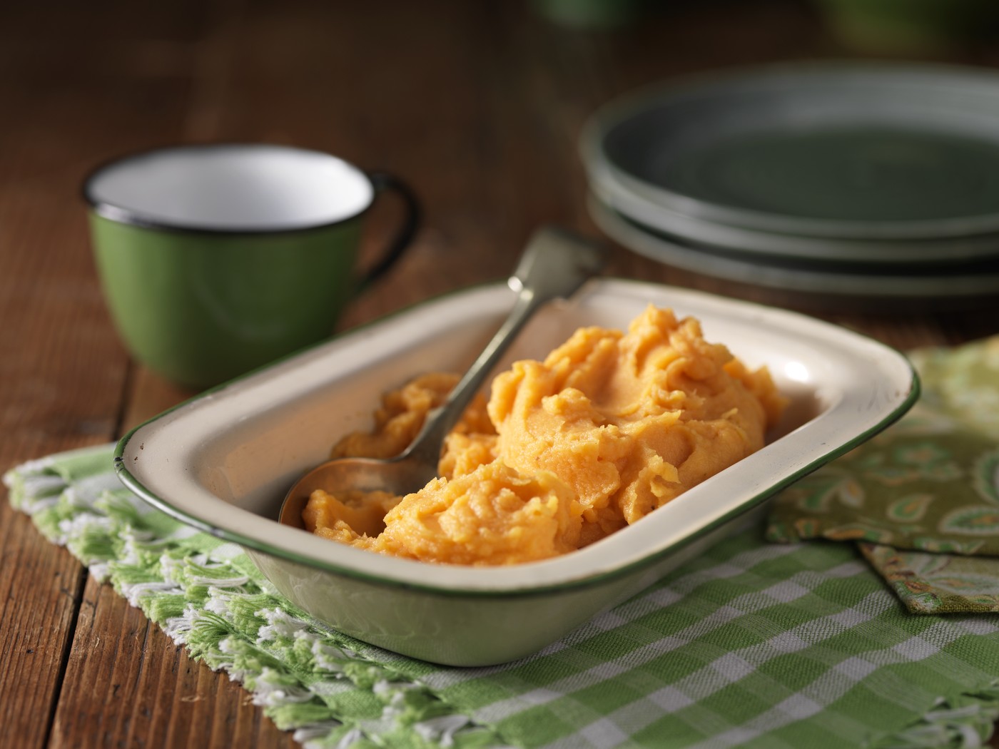Dish of mashed sweet potato