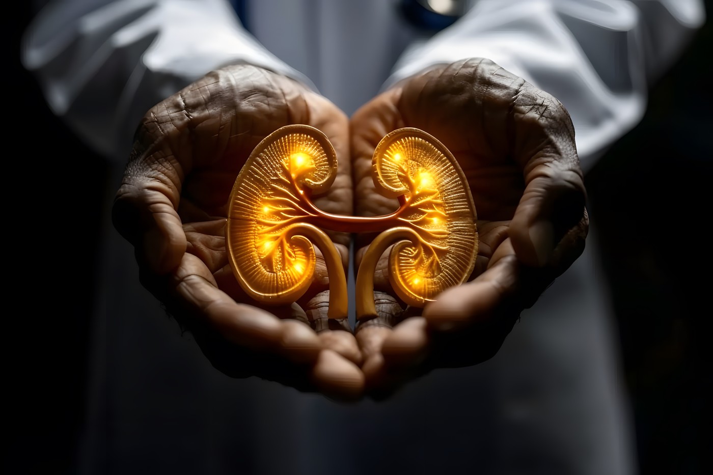 Doctor showcasing glowing kidneys concept for medical education