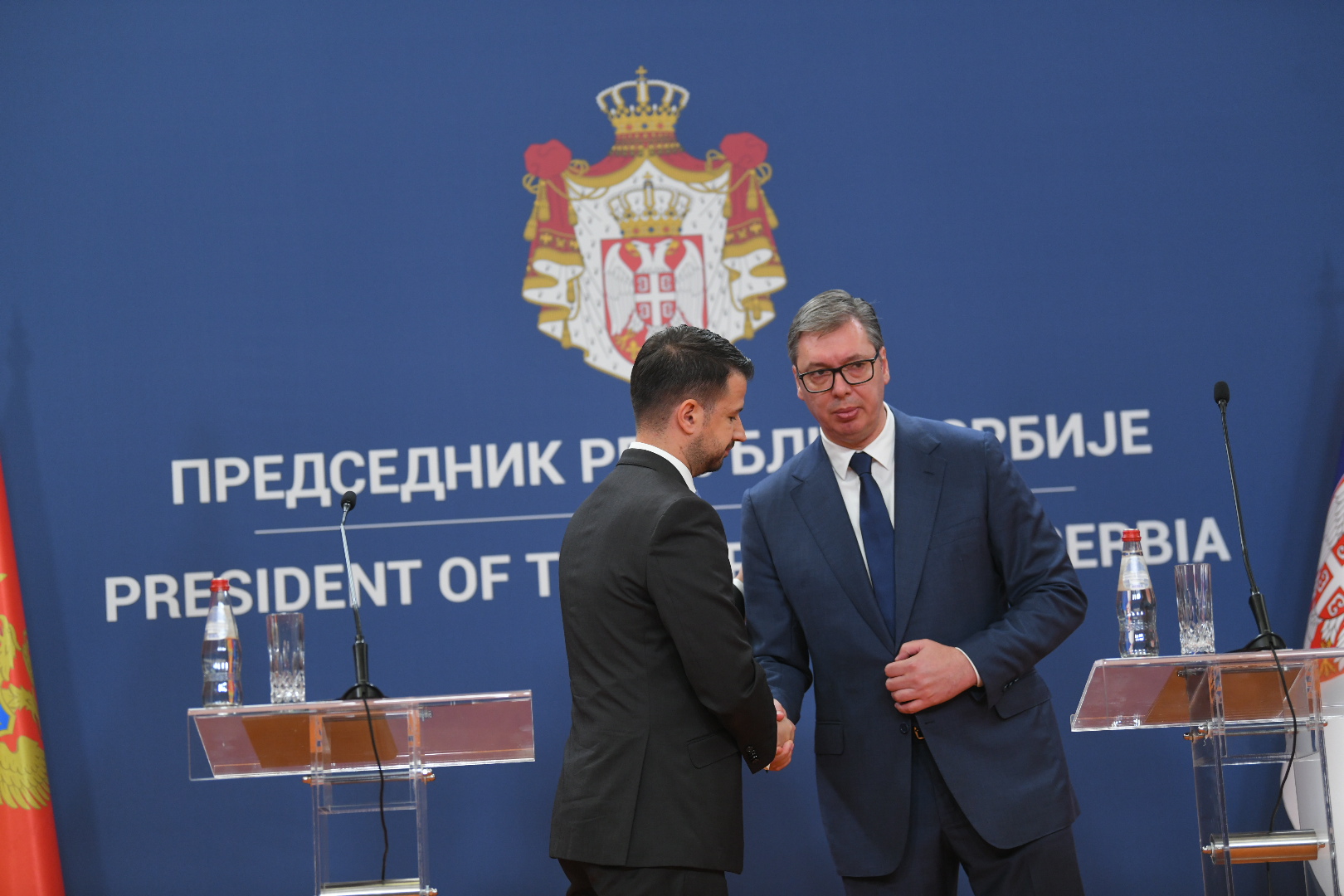 Beograd 10.07.2023. Predsednik Crne Gore Jakov Milatović i Predsednik Srbije Aleksandar Vučić konferencija za štampu Foto: Nemanja Jovanović/Nova.rs