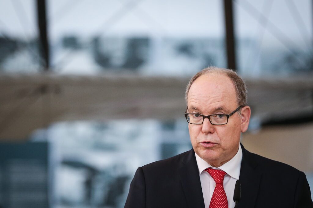 epa10244008 Prince Albert II of Monaco delivers a speech during the opening of the exhibition 'The oceanographer friend. Albert I of Monaco and Portugal, 1879-1920' in Lisbon, Portugal, 14 october 2022.  EPA-EFE/RODRIGO ANTUNES