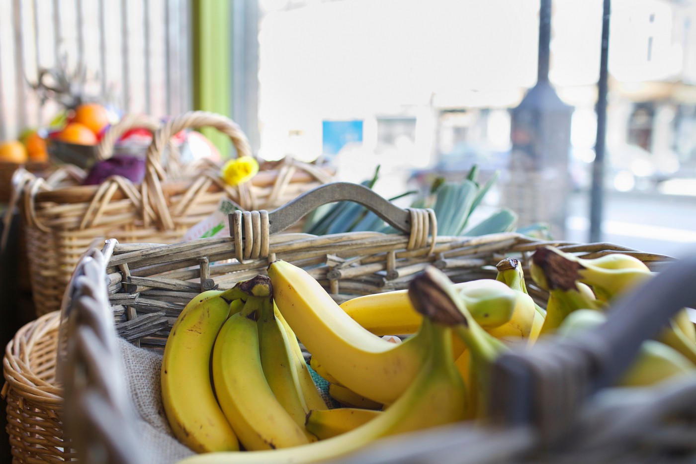 Close up of basket of bananas