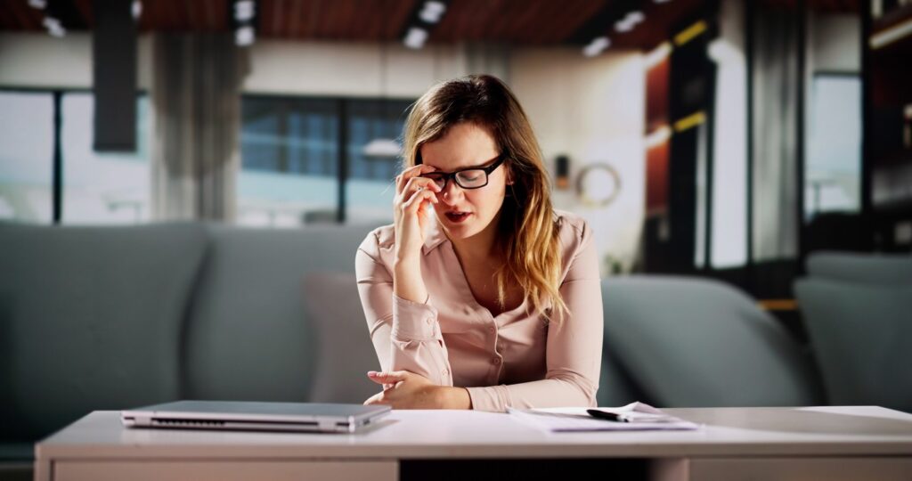 Eye Pain And Inflammation. Woman With Retina Fatigue And Spasm,Image: 851591092, License: Royalty-free, Restrictions: , Model Release: yes, Credit line: Andriy Popov / Panthermedia / Profimedia