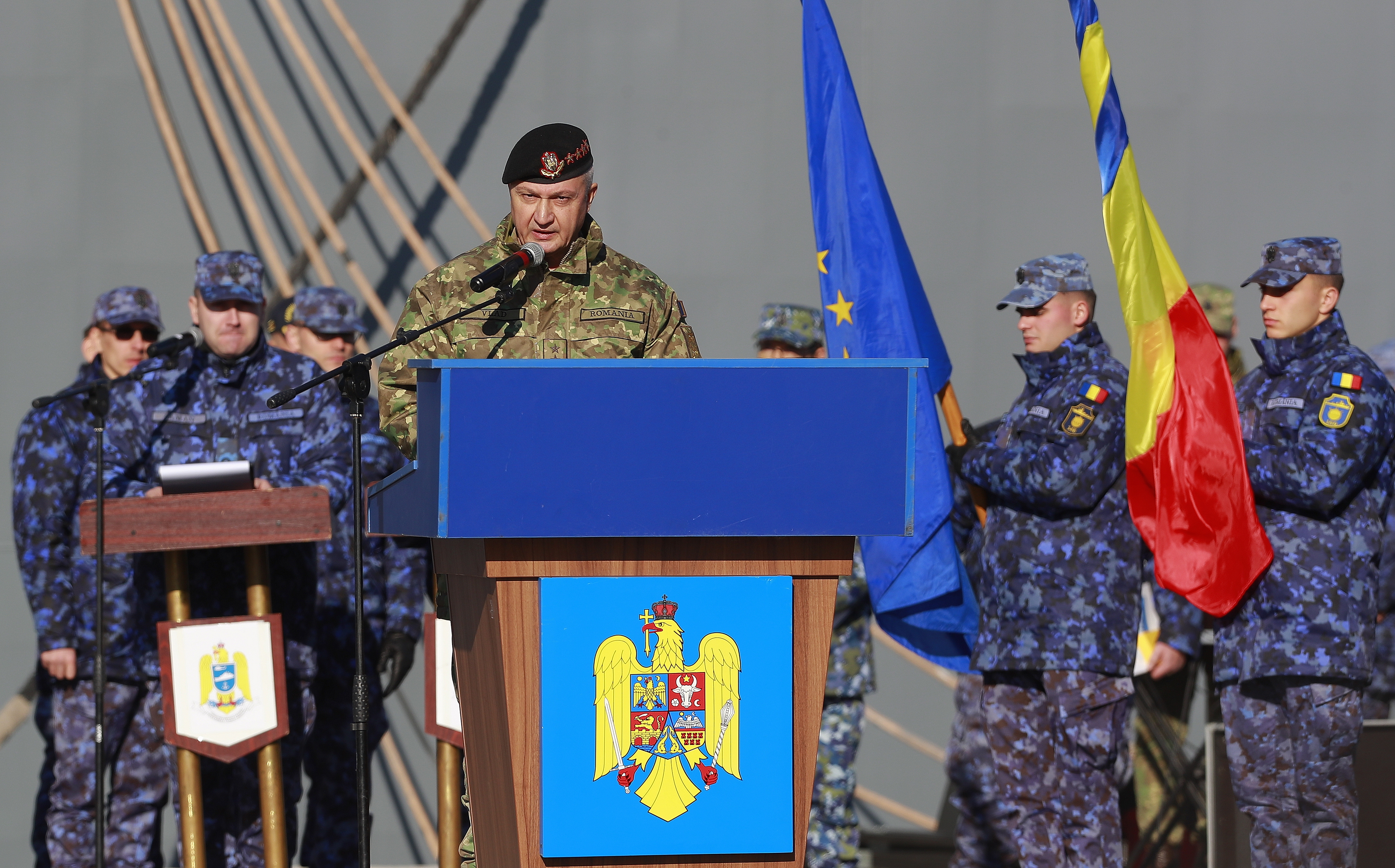 Arrival ceremony of the Romanian Navy minesweeper M 270 at the Black Sea