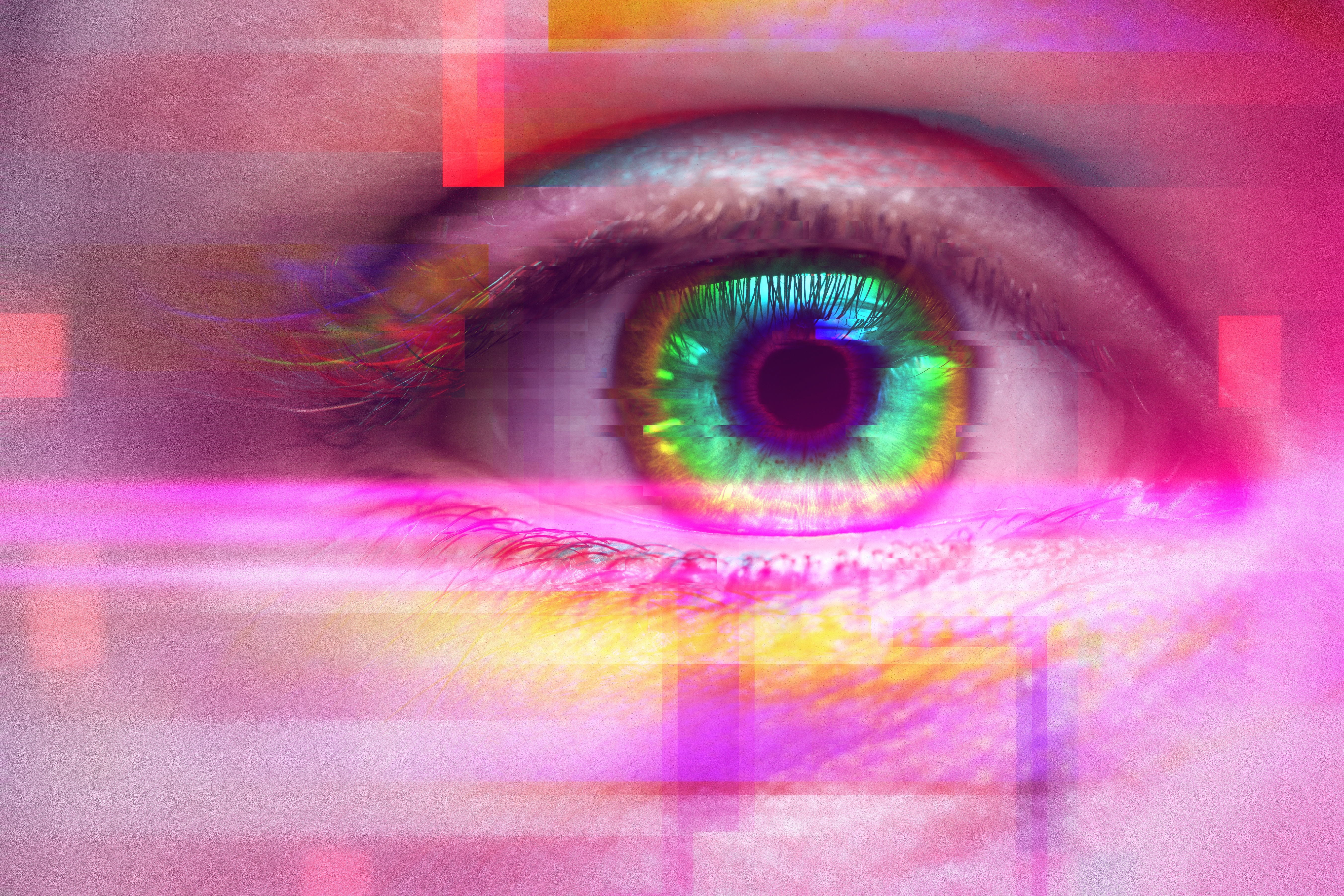 Female,Eye,With,Colorful,Iris.,Effect,Of,Using,Psychoactive,Drug