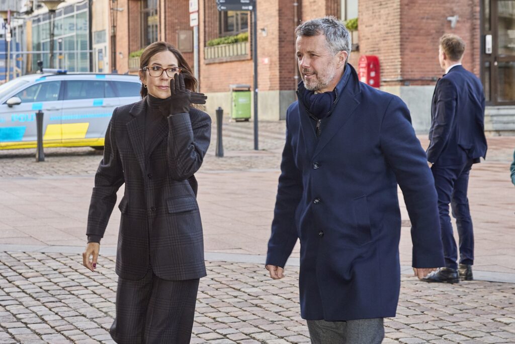 epa11043863 Denmark's Crown Prince Frederik (R) and Crown Princess Mary (L) arrive for the high mass on Christmas Day in the cathedral of Aarhus, Denmark 25 December 2023.  EPA-EFE/Mikkel Berg Pedersen DENMARK OUT