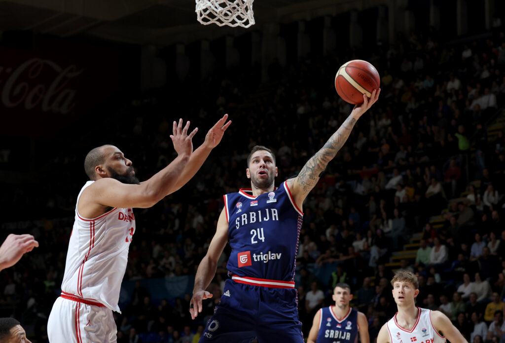 Serbia's vies with Denmark's during group G FIBA Eurobasket 2025 qualifying basketball match between Serbia and Denmark in Belgrade, Serbia on Nov. 24, 2024.
photo: Pedja Milosavljevic/STARSPORT