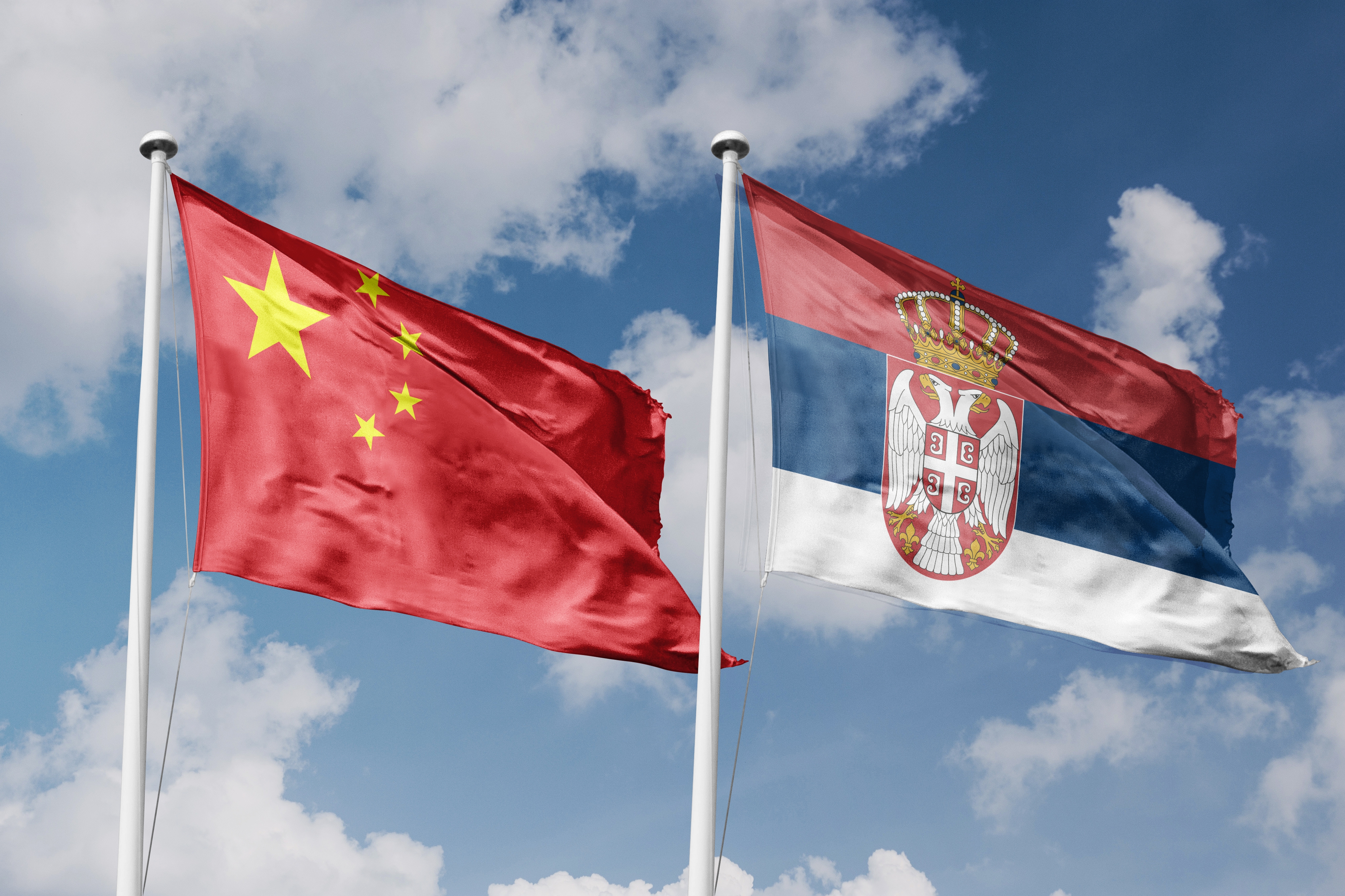 Republic,Of,China,And,Serbia,Two,Flags,On,Flagpoles,And