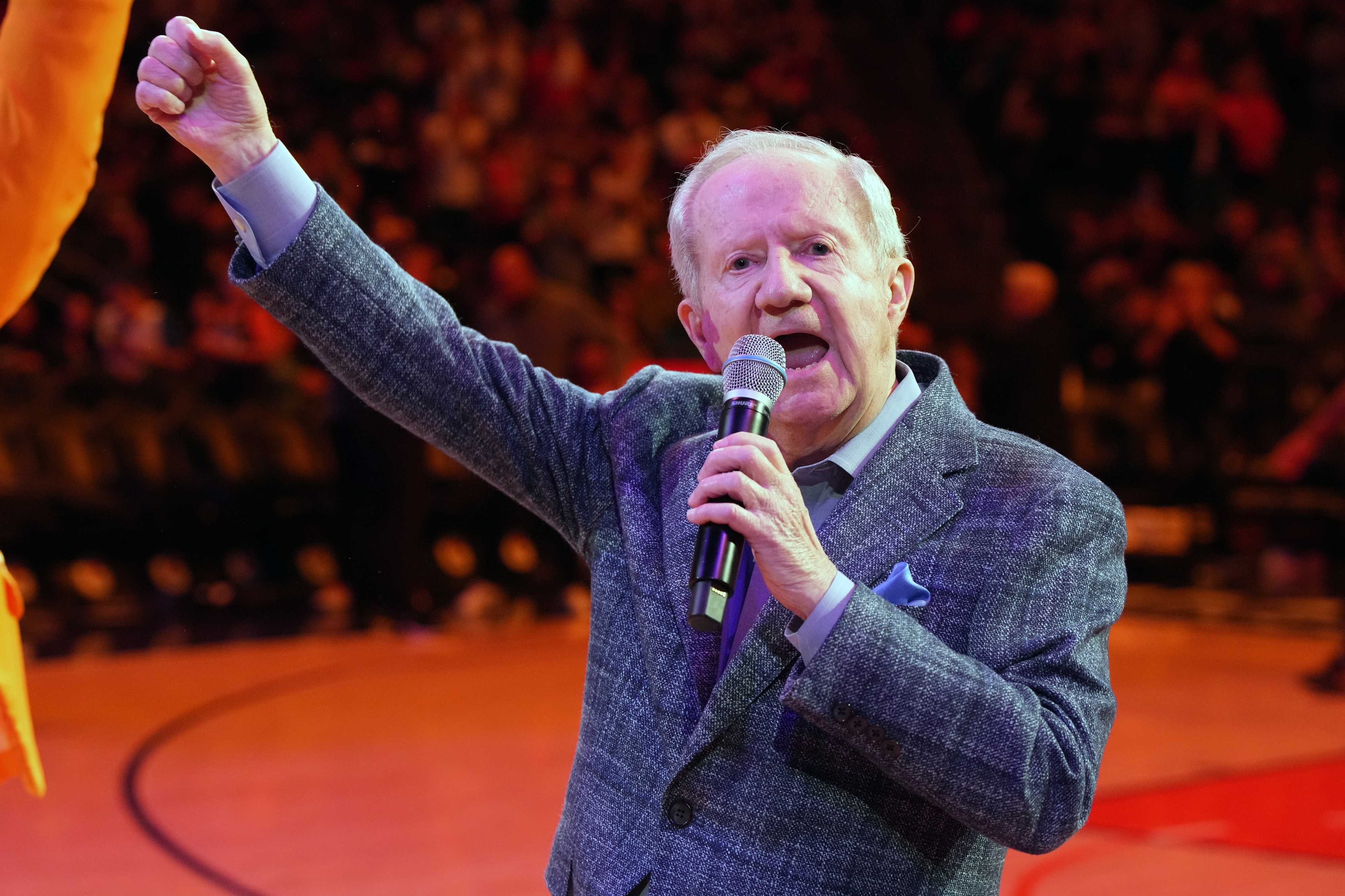 FILE - Phoenix Suns radio announcer Al McCoy during the second half of an NBA basketball game against the LA Clippers, Sunday, April 9, 2023, in Phoenix. (AP Photo/Rick Scuteri, File)