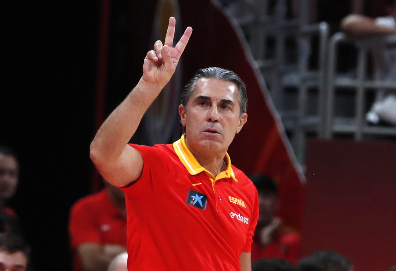 epa07838955 Spain team coach Sergio Scariolo reacts during the FIBA Basketball World Cup 2019 semi-final match between Spain and Australia in Beijing, China, 13 September 2019.  EPA-EFE/ROMAN PILIPEY