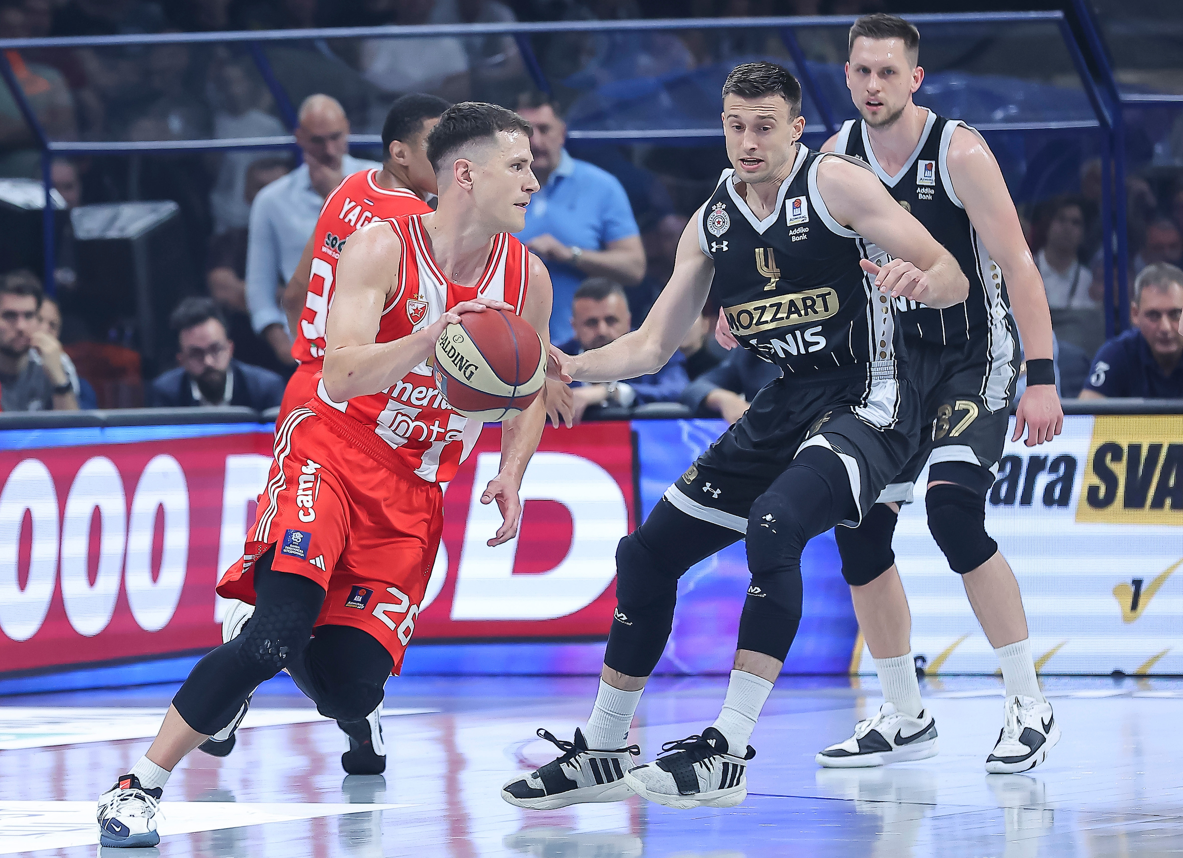 during the Aba League Season 2023-2024 Final Game 3 match between Partizan and Crvena Zvezda at Belgrade Arena on May 19, 2024 in Belgrade, Serbia. (Photo by Pedja Milosavljevic/Starsport.rs ©)