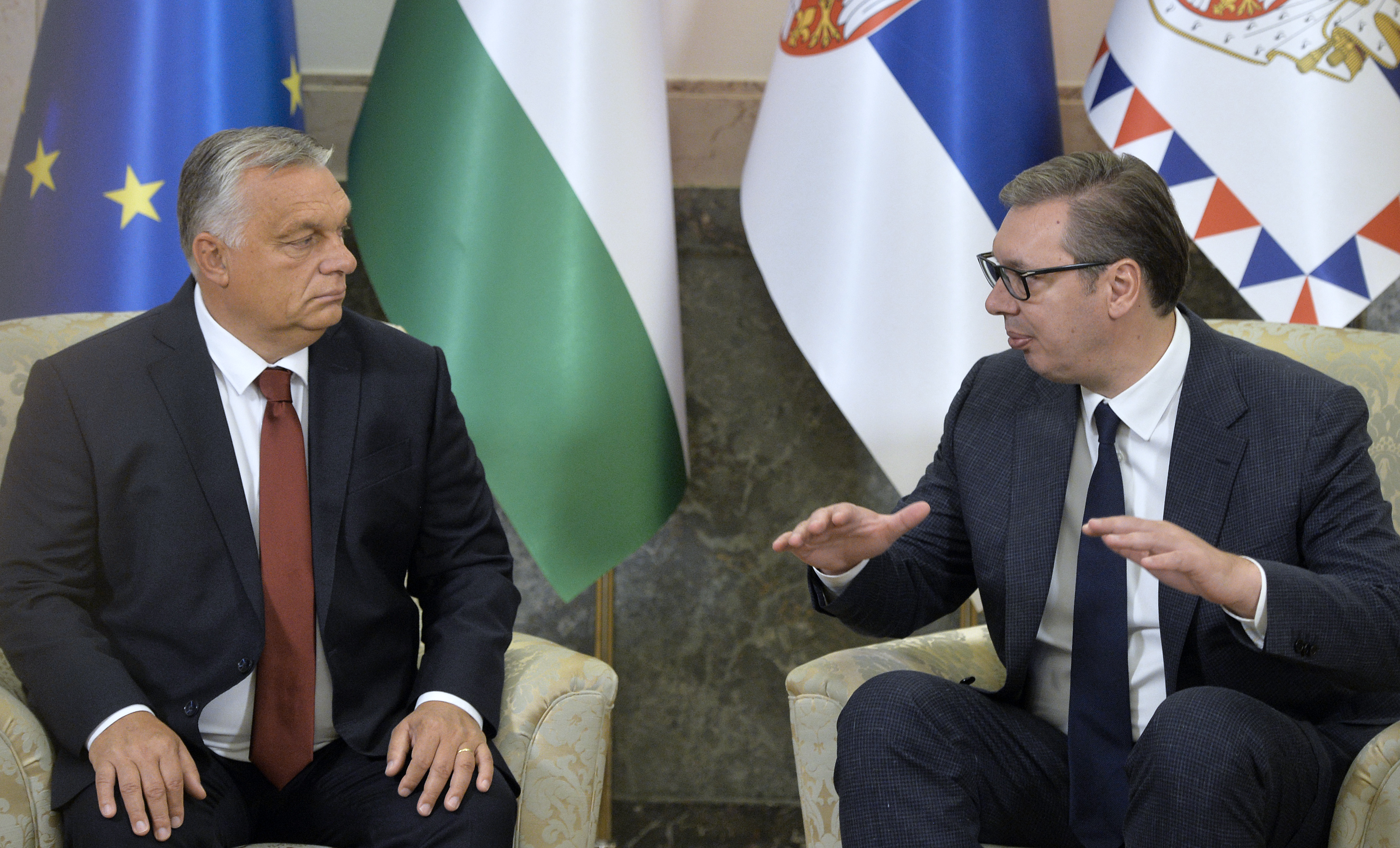 Beograd, 16. septembra 2022 - Predsednik Republike Srbije Aleksandar Vucic sastao se sa predsednikom Vlade Madjarske Viktorom Orbanom. FOTO TANJUG/ RADE PRELIC/ bs