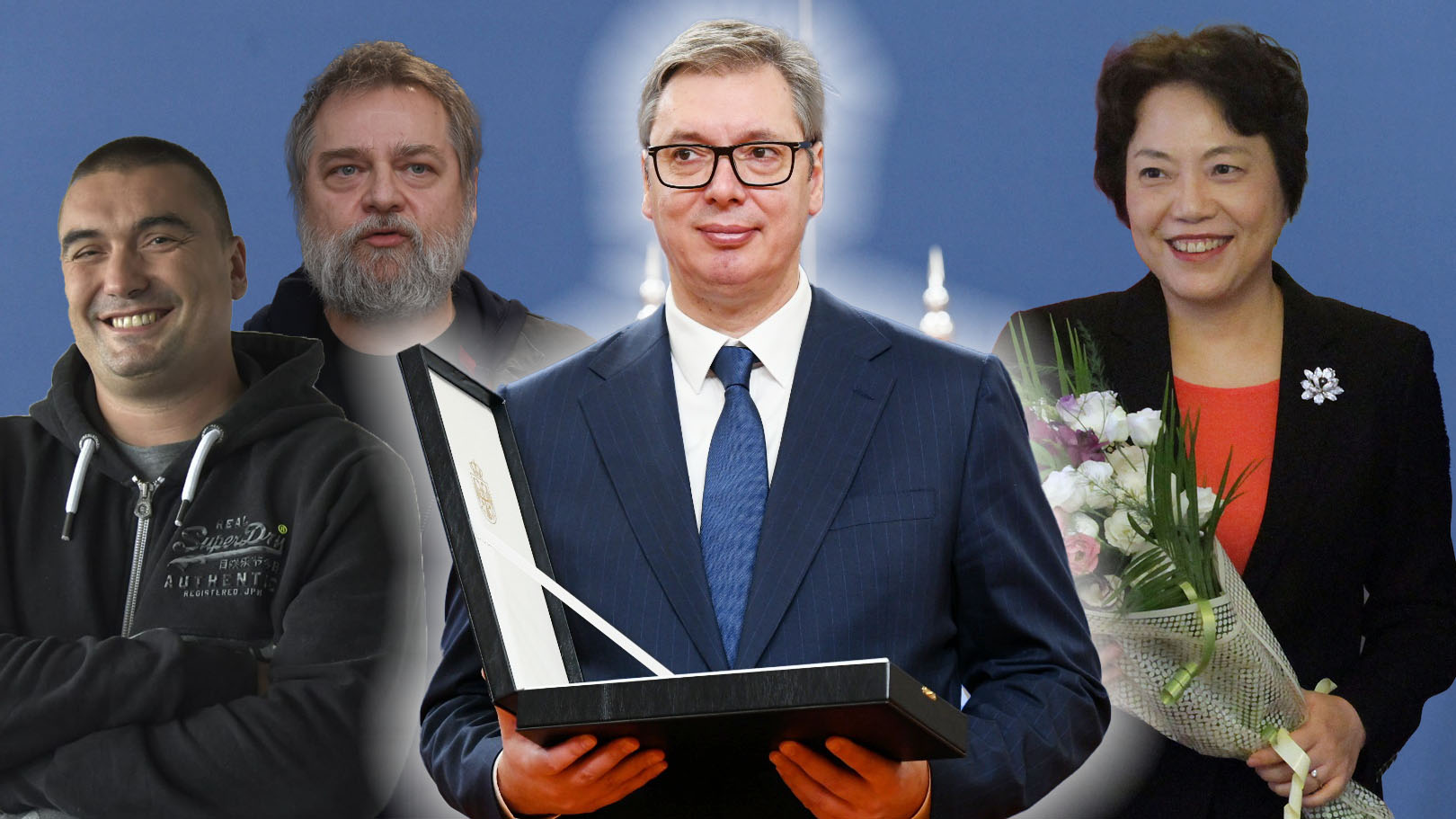 Dejan Milojević, Nikola Pejaković, Aleksandar Vučić, Čen Bo, orden, kombo Foto: Vesna Lalić, Zoran Lončarević/Nova.rs/Zorana Mandic/A.K./ATAImages