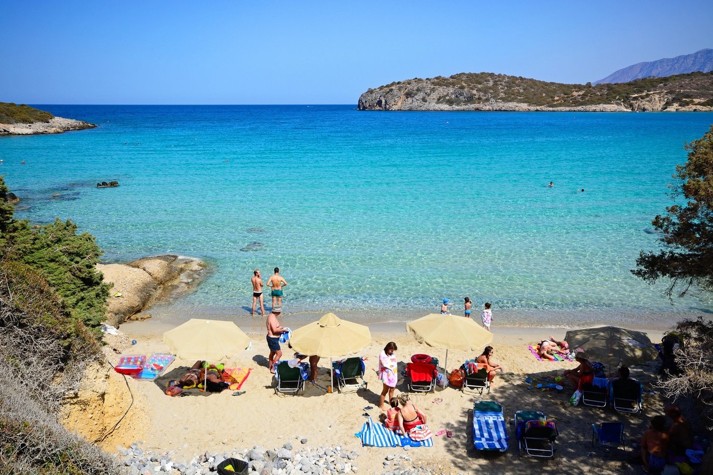 Tourists relaxing on the beach, Istro, Crete, Greece, Europe.,Image: 323284583, License: Rights-managed, Restrictions: , Model Release: no, Credit line: a-plus image bank / Alamy / Alamy / Profimedia
