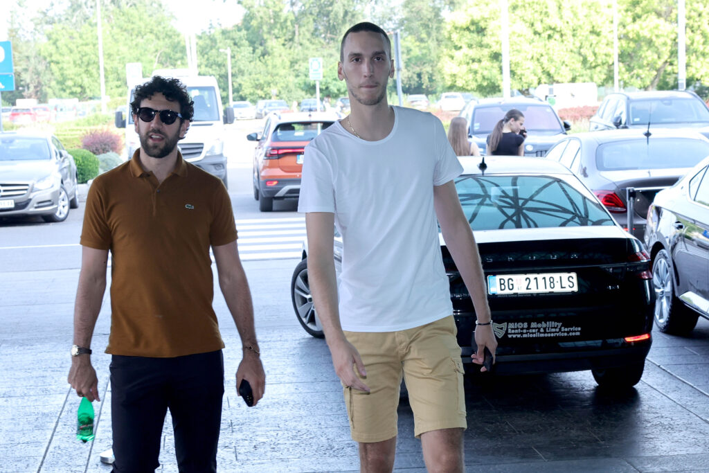 Vasilije Micic (L) and Aleksej Pokusevski (R)  tokom okupljanja kosarkaske reprezentacije Srbije, KSS, at hotel Crown Plaza on June 24, 2024 in Belgrade, Serbia. (Photo by Srdjan Stevanovic/Starsport.rs ©)