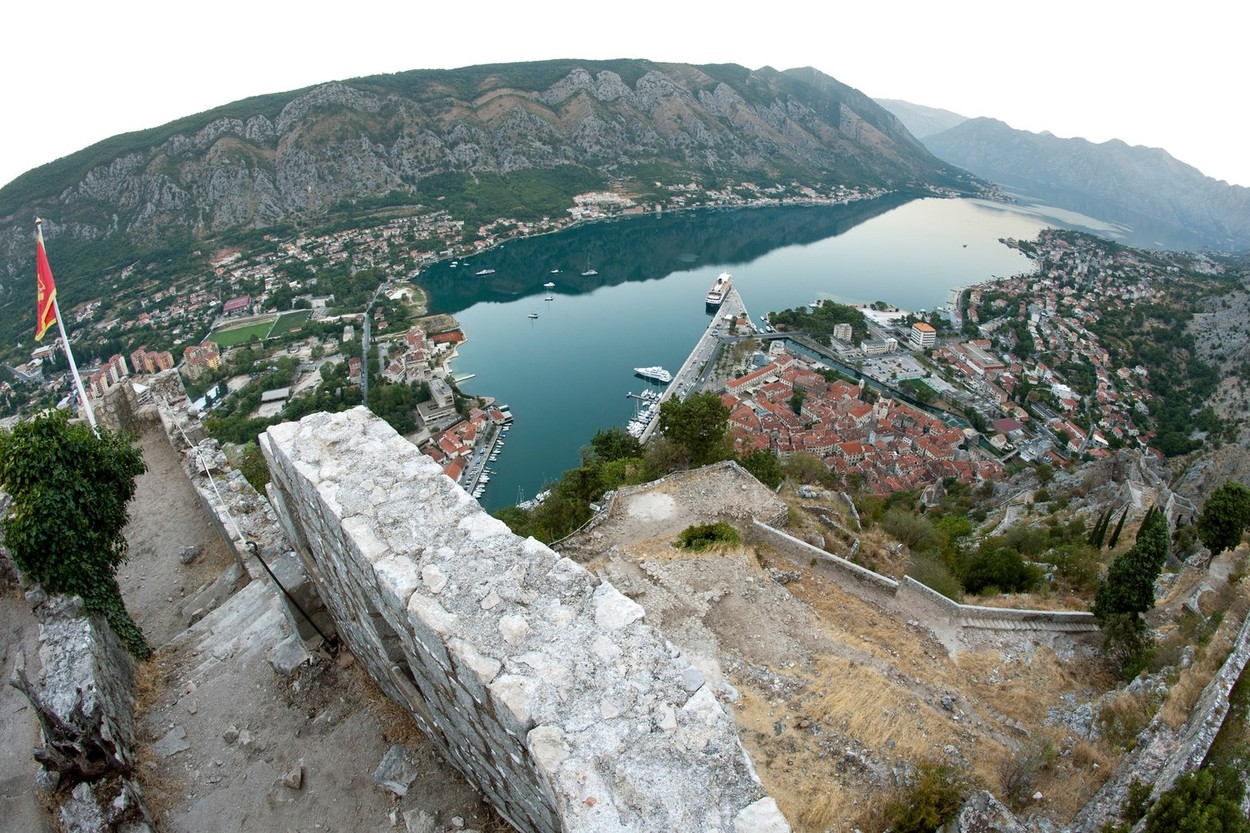 Dawn view of Kotor Bay and Kotor town in Montenegro.