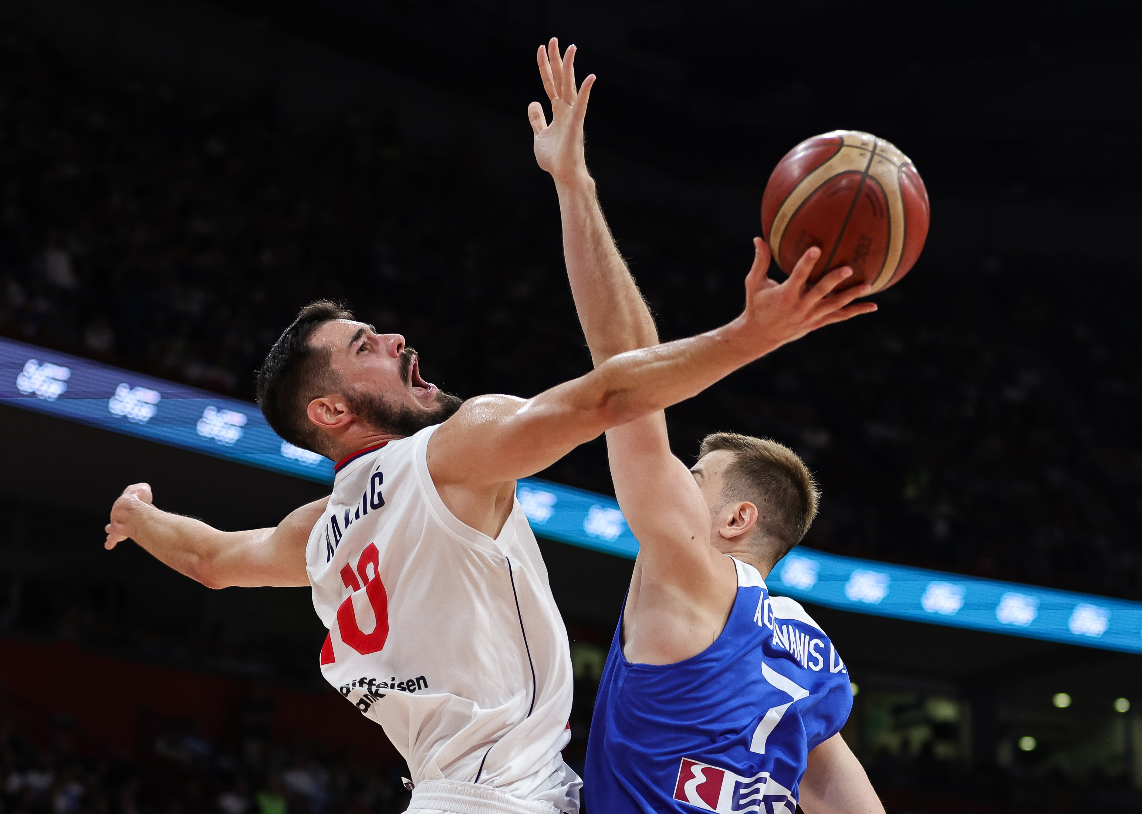 Nikola Kalinic (L) and Dimitrios Agravanis
Serbia v Greece - FIBA World Cup Qualifiers on August 25, 2022 in Belgrade, Serbia. (Photo by Srdjan Stevanovic/Starsport.rs ©)