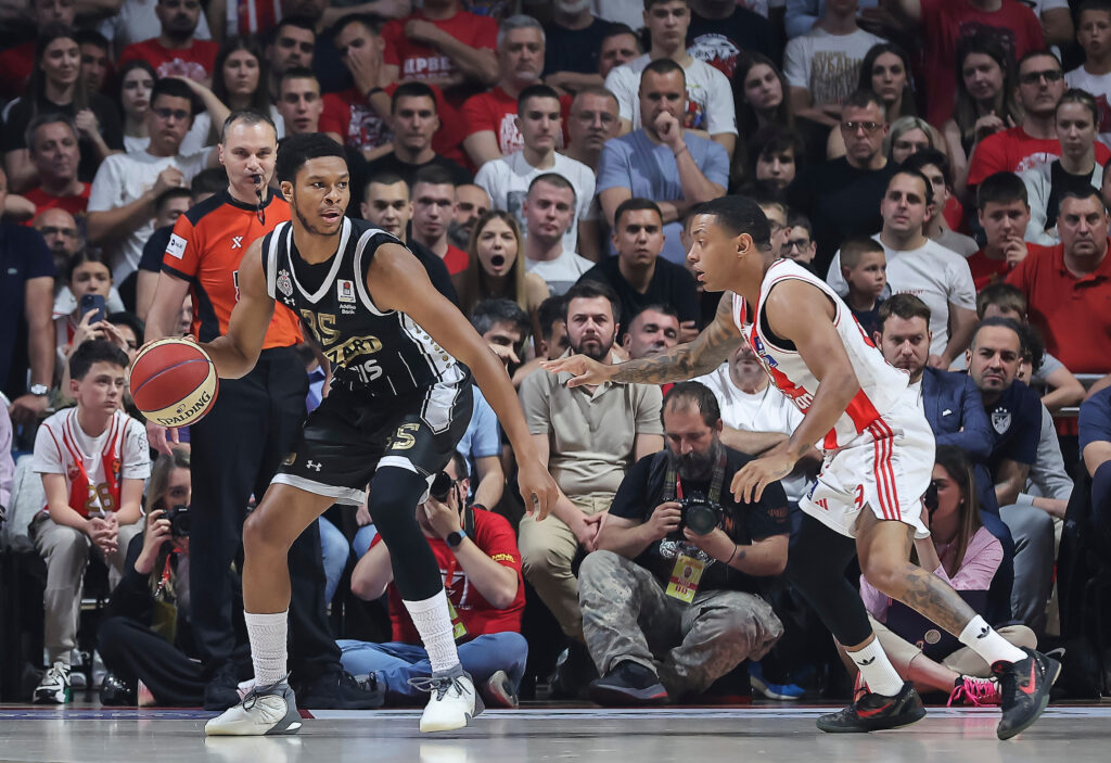 during the Aba League Season 2023-2024 Final Game 2 match between Crvena Zvezda and Partizan at Aleksandar Nikolic hall on May 15, 2024 in Belgrade, Serbia. (Photo by Pedja Milosavljevic/Starsport.rs ©)