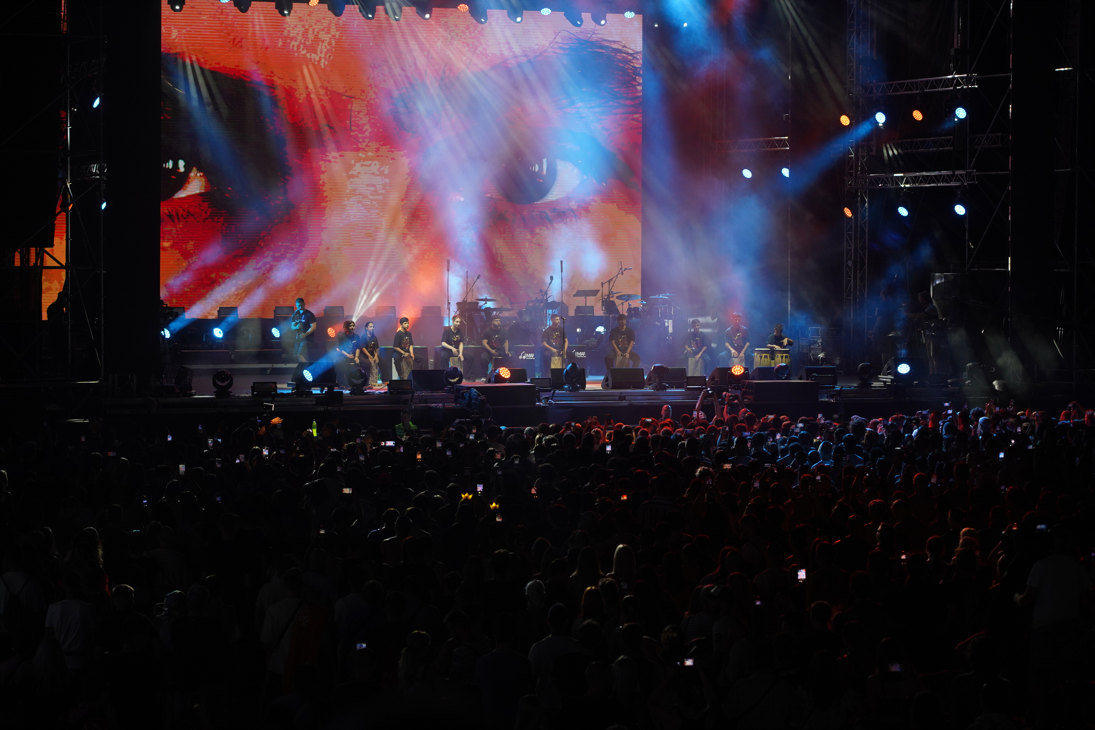 A shower of confetti and a light installation marked that the Exit festival 2024 was open.Kisa konfeta i svetlosna instalacija su oznacili da je Exit festival 2024 otvoren.