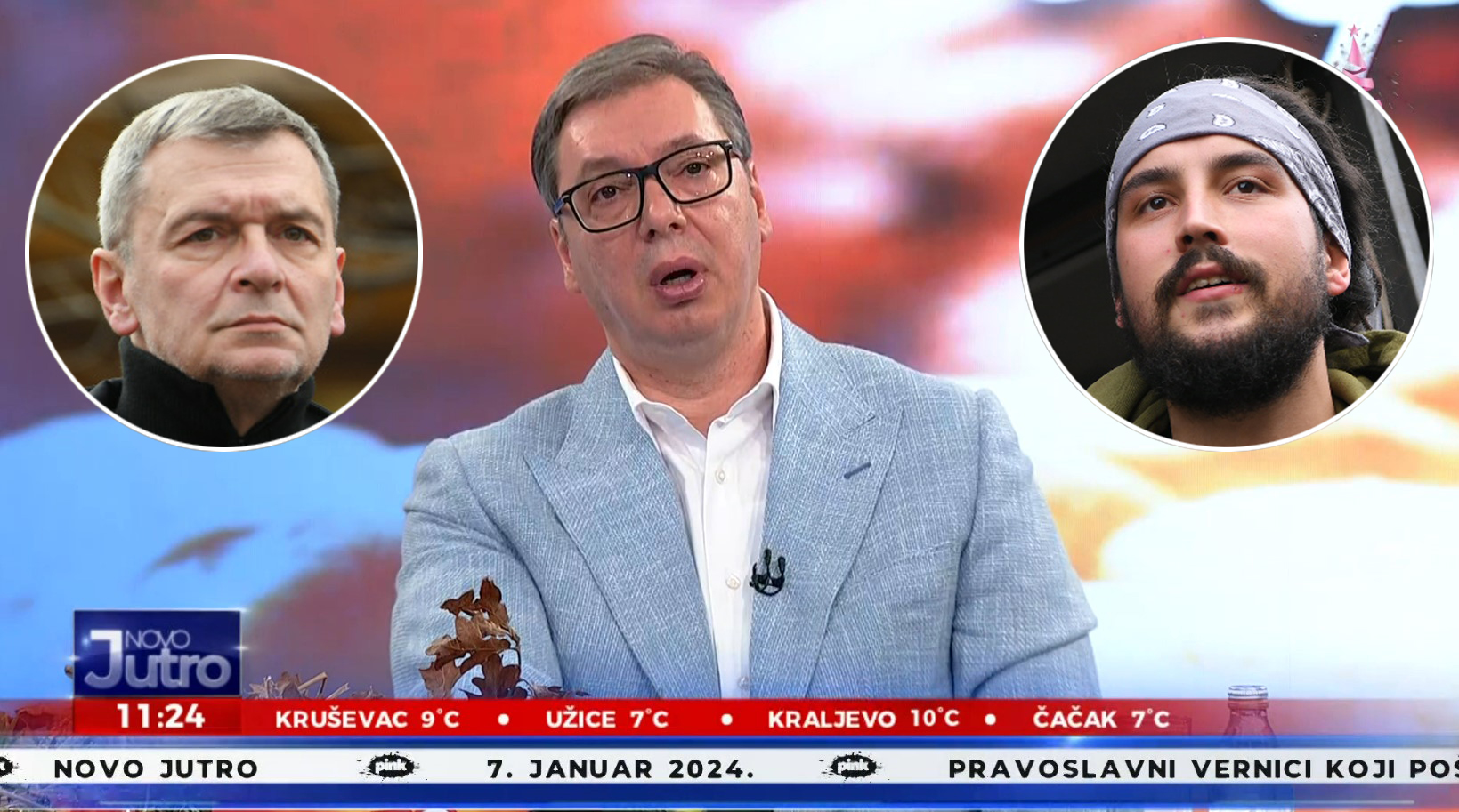 Aleksandar Vučić, Aleksandar Jovanivć Ćuta, Ivan Bjelić, kombo Foto: Screenshot/TV Pink/Amir Hamzagić/Nova.rs