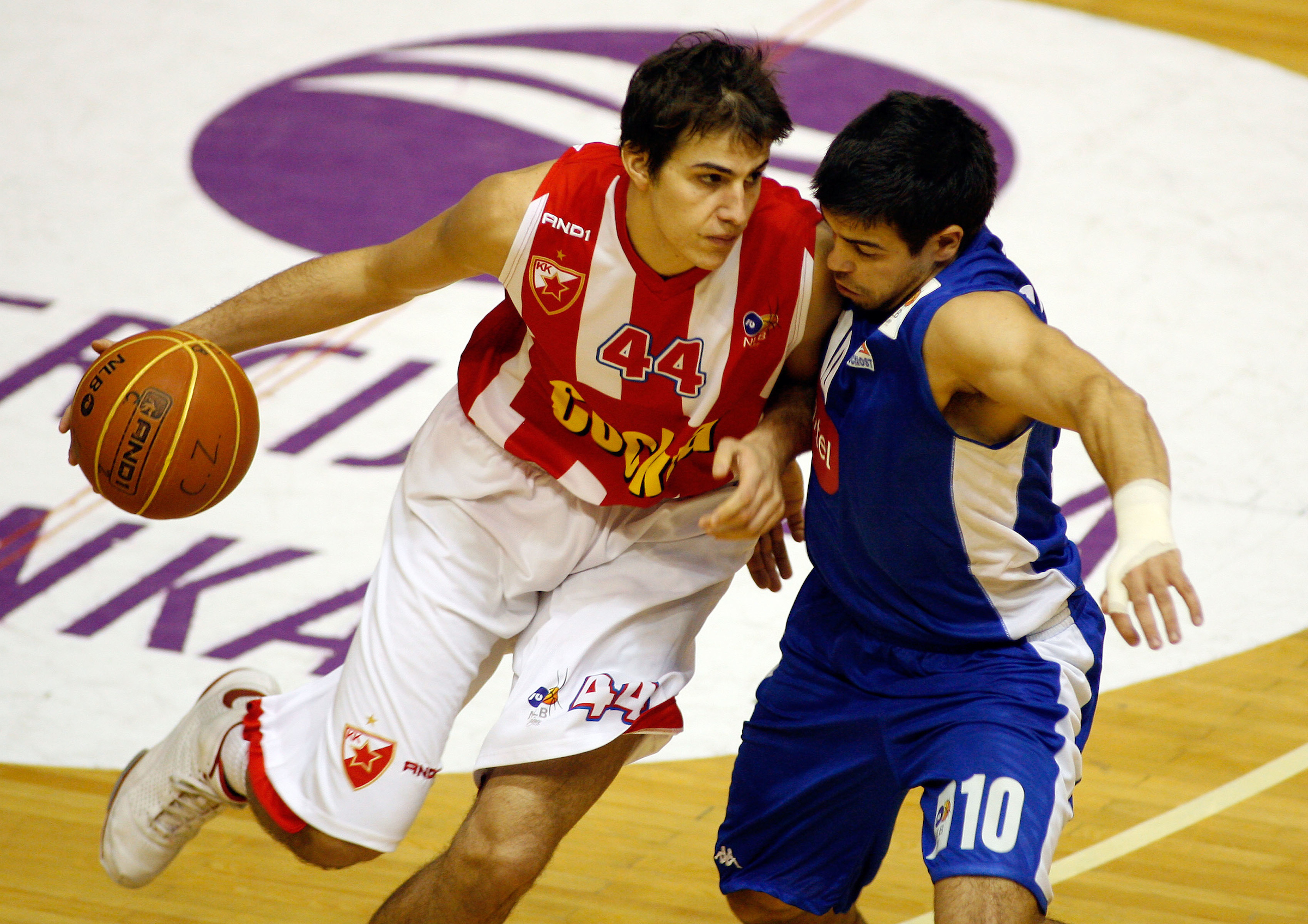 Kosarka, NLB League, season 2008/09.Crvena Zvezda Vs. Buducnost.Nemanja Bjelica, left and Nikola Otasevic.Beograd, 20.12.2008. .Photo: © Srdjan Stevanovic/Starsportphoto.com