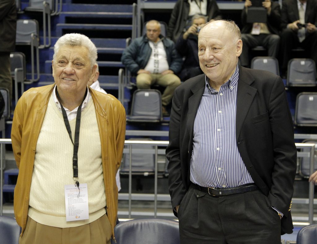 Ranko Zeravica, Mirko Novosel  Revijalna kosarkaska utakmica veterana Jugoslavije i Sovjetskog Saveza u Beogradu u hali Pionir Februar 1, 2014.(credit image &amp; photo: Pedja Milosavljevic / STARSPORT / +318 64 1260 959 / thepedja@gmail.com)