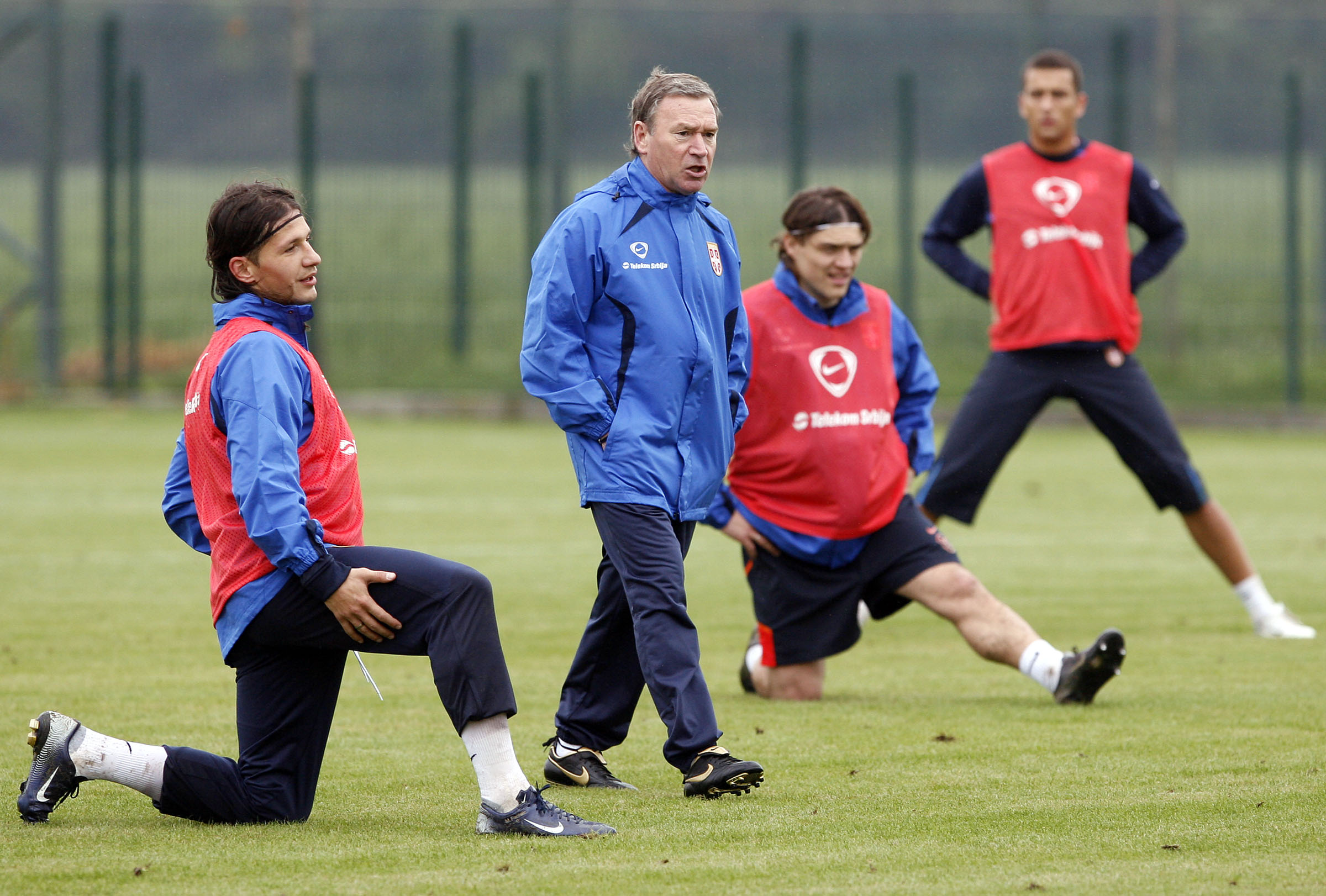 Fudbal,  trening u okviru priprema za kavlifikacije za EURO 2008, Svajcarska-Austrija.from left Marko Pantelic, head coach Javier Clemente, (Havijer Klemente), Nenad Kovacevic, and Bosko Jankovic.Beograd, 10.10..2007..foto: Srdjan Stevanovic