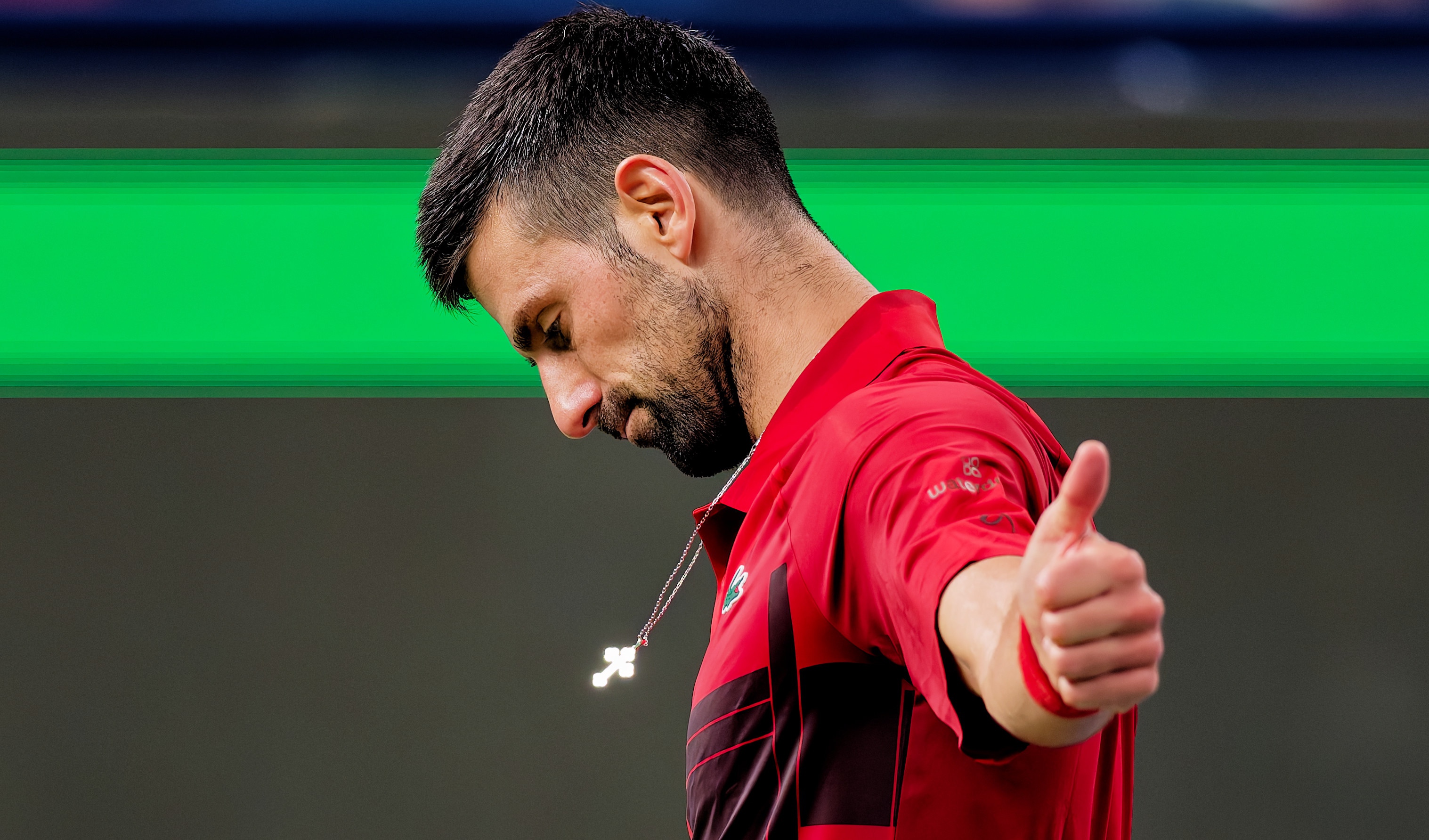 epa11656032 Novak Djokovic of Serbia gestures during his Men's Singles semi-finals match against Taylor Fritz of USA at the Shanghai Masters tennis tournament in Shanghai, China, 12 October 2024.  EPA-EFE/ALEX PLAVEVSKI