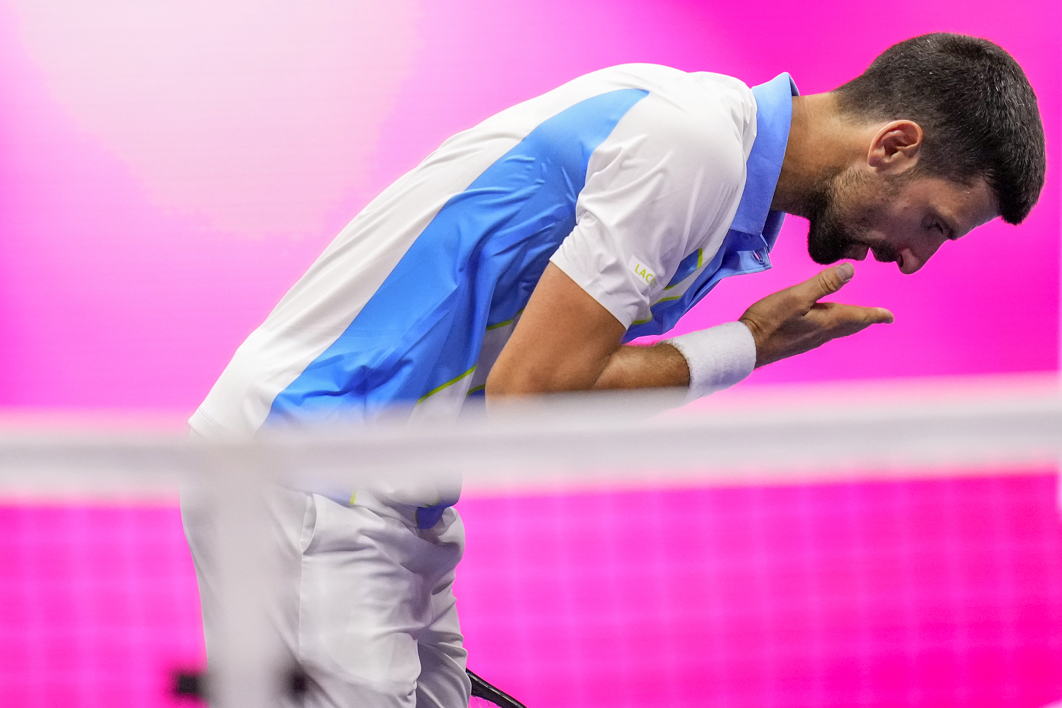 Novak Djokovic, of Serbia, reacts to the crowd after defeating Ben Shelton, of the United States, during the men's singles semifinals of the U.S. Open tennis championships, Friday, Sept. 8, 2023, in New York. (AP Photo/Manu Fernandez)