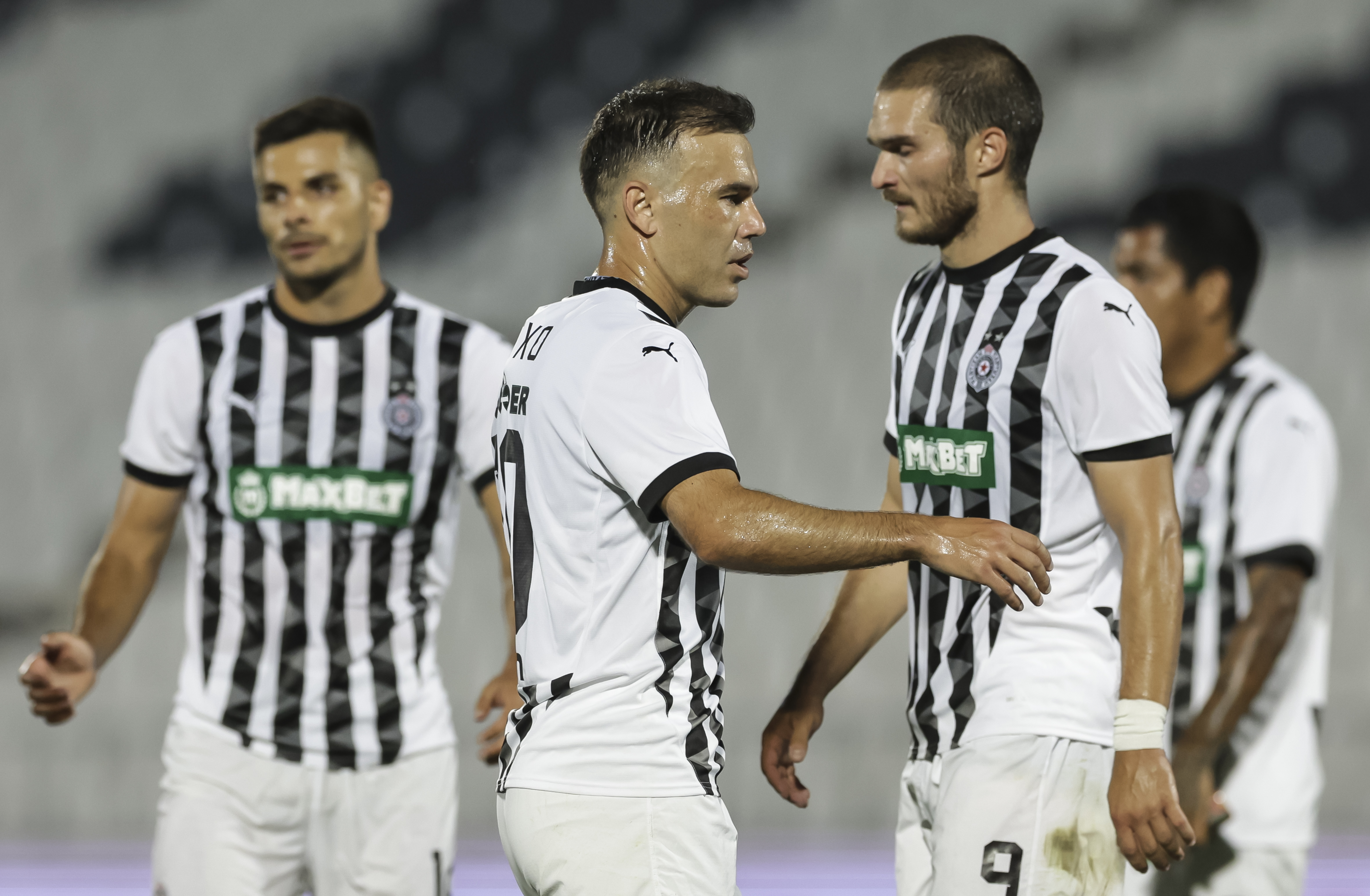 from left Stefan Kovac, Bibras Natcho, Djordje Jovanovic during the UEFA Conference League 2024/2025 Play Off match between Partizan and KAA Gent on stadium FC (JNA) on August 22, 2024 in Belgrade, Serbia. (Photo by Srdjan Stevanovic/Starsport.rs ©)