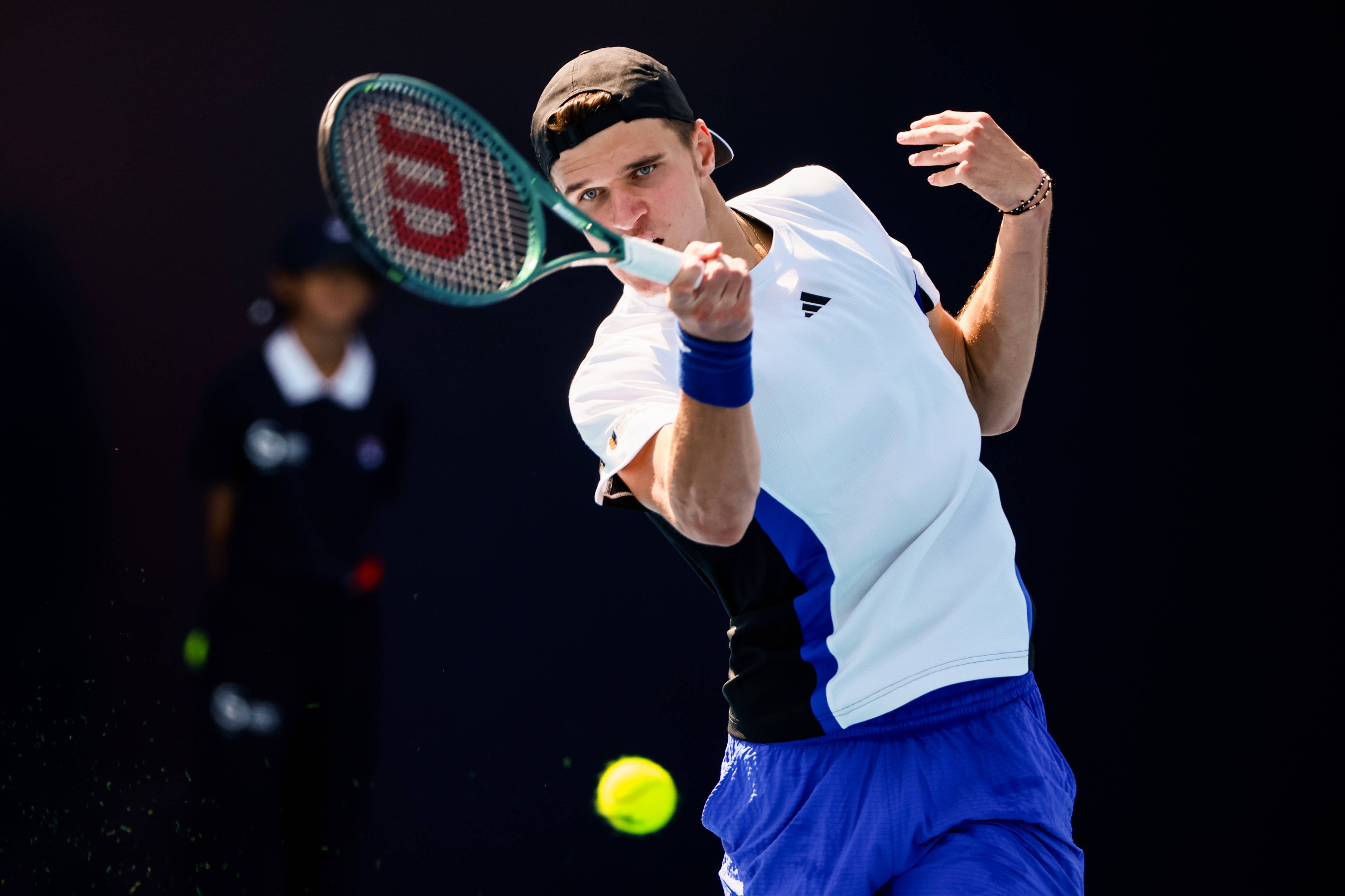BEIJING, CHINA - SEPTEMBER 25: Jakub Mensik of Czechia competes in the Men s Singles Qualifying Round 2 match against Ar
